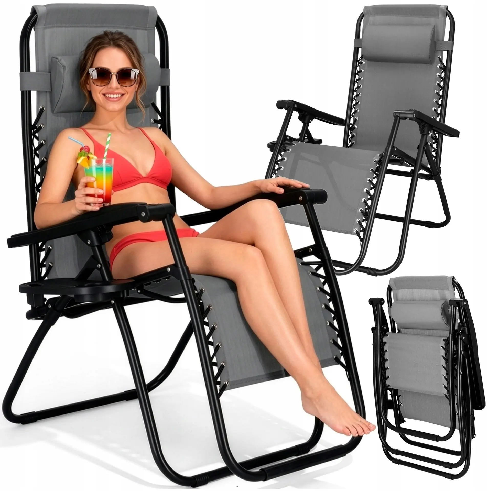 Шезлонг Springos Zero Gravity GC0010 (Grey/Black) - 6
