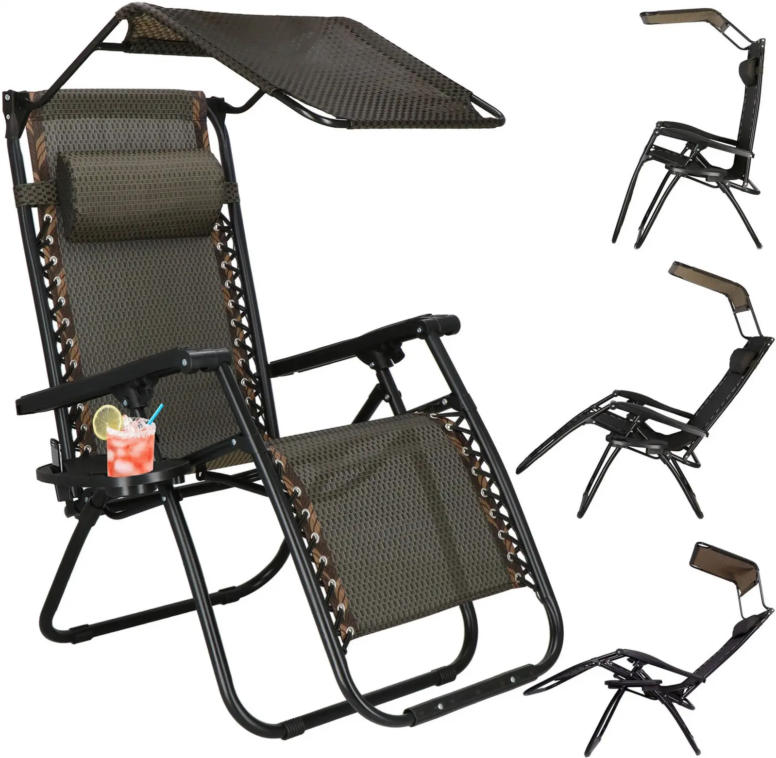 Шезлонг Springos Zero Gravity GC0029 (Black/Brown) - 2