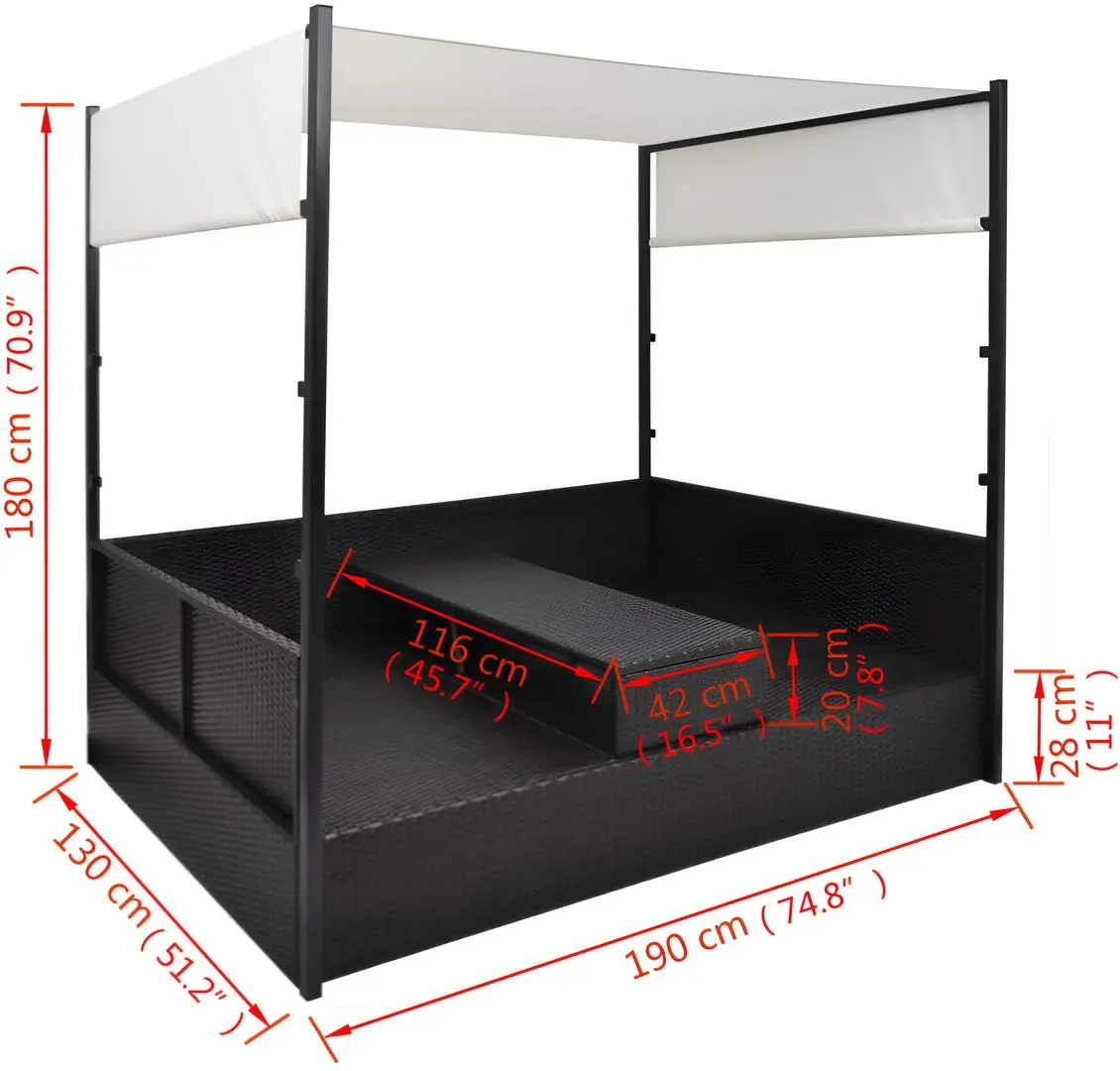 Cort-șezlong dublu VidaXL 42901 (Black/White)