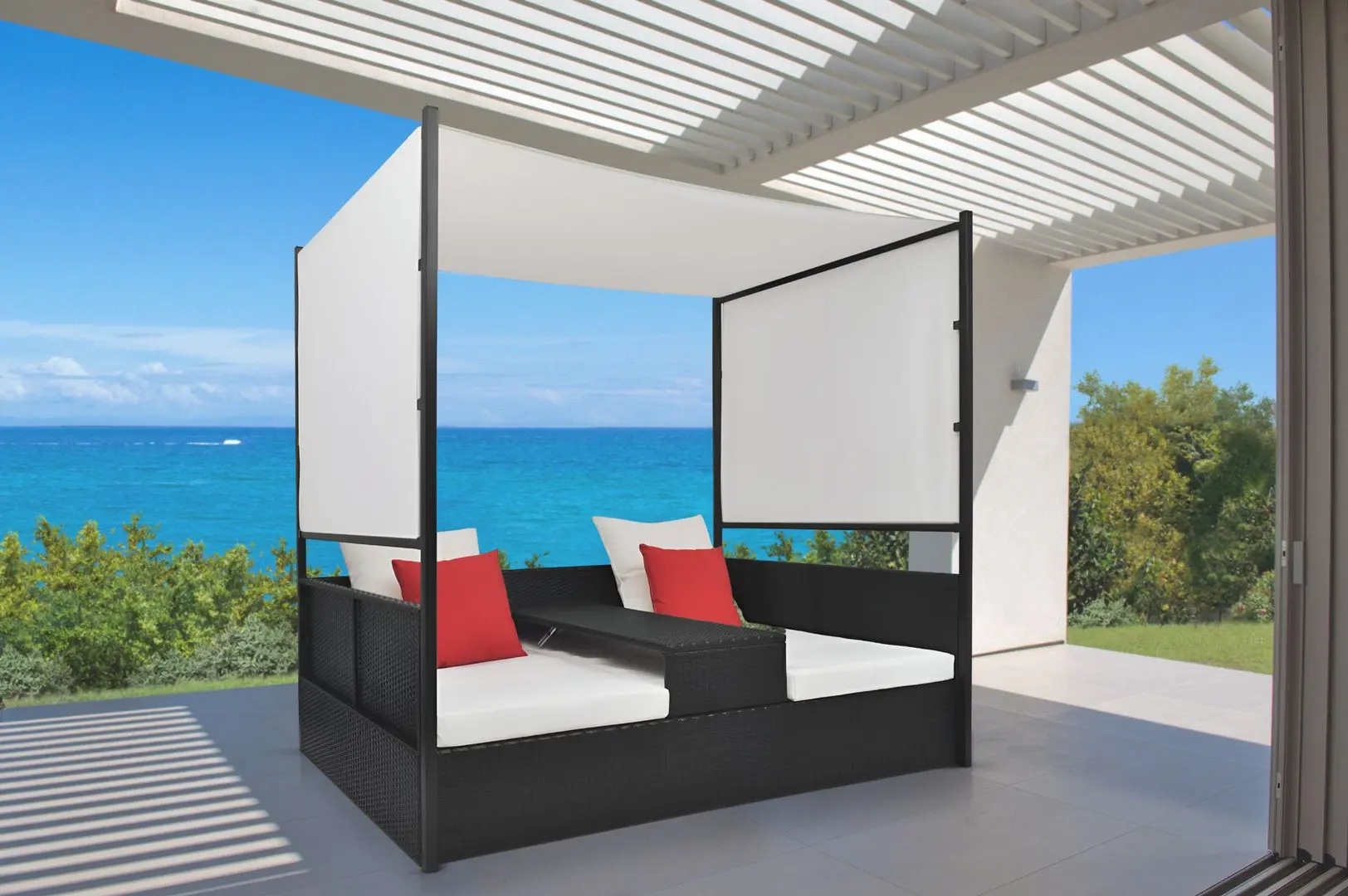 Cort-șezlong dublu VidaXL 42901 (Black/White)