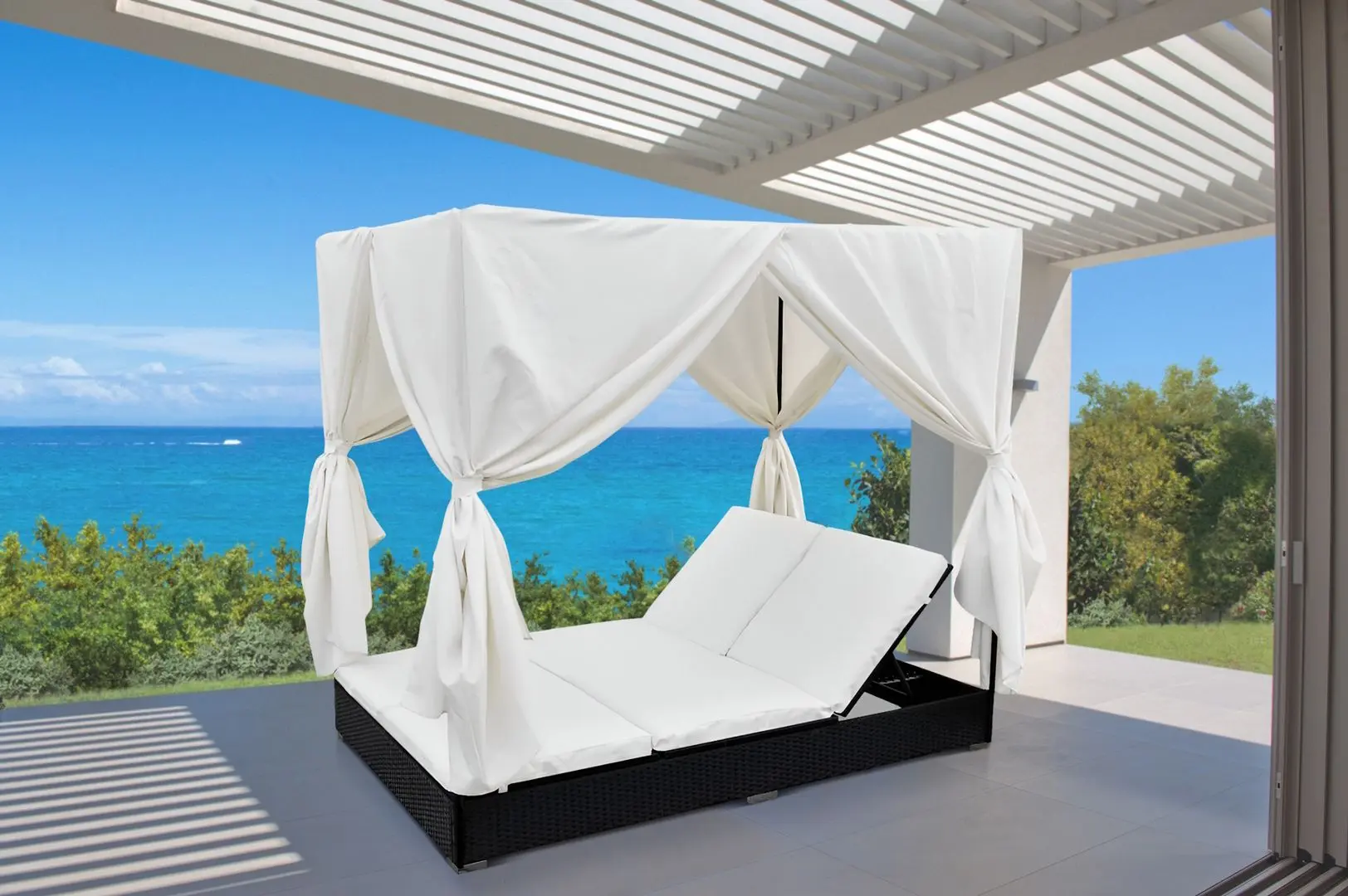 Șezlong cu baldachin VidaXL 42948 (Black/White)