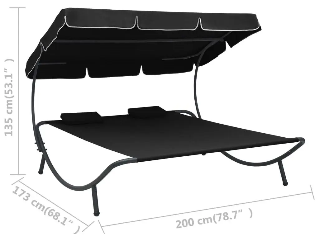 Sezlong cu copertina VidaXL 313521 (Black)