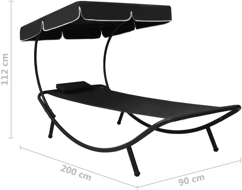 Sezlong cu copertina VidaXL 313533 (Black)