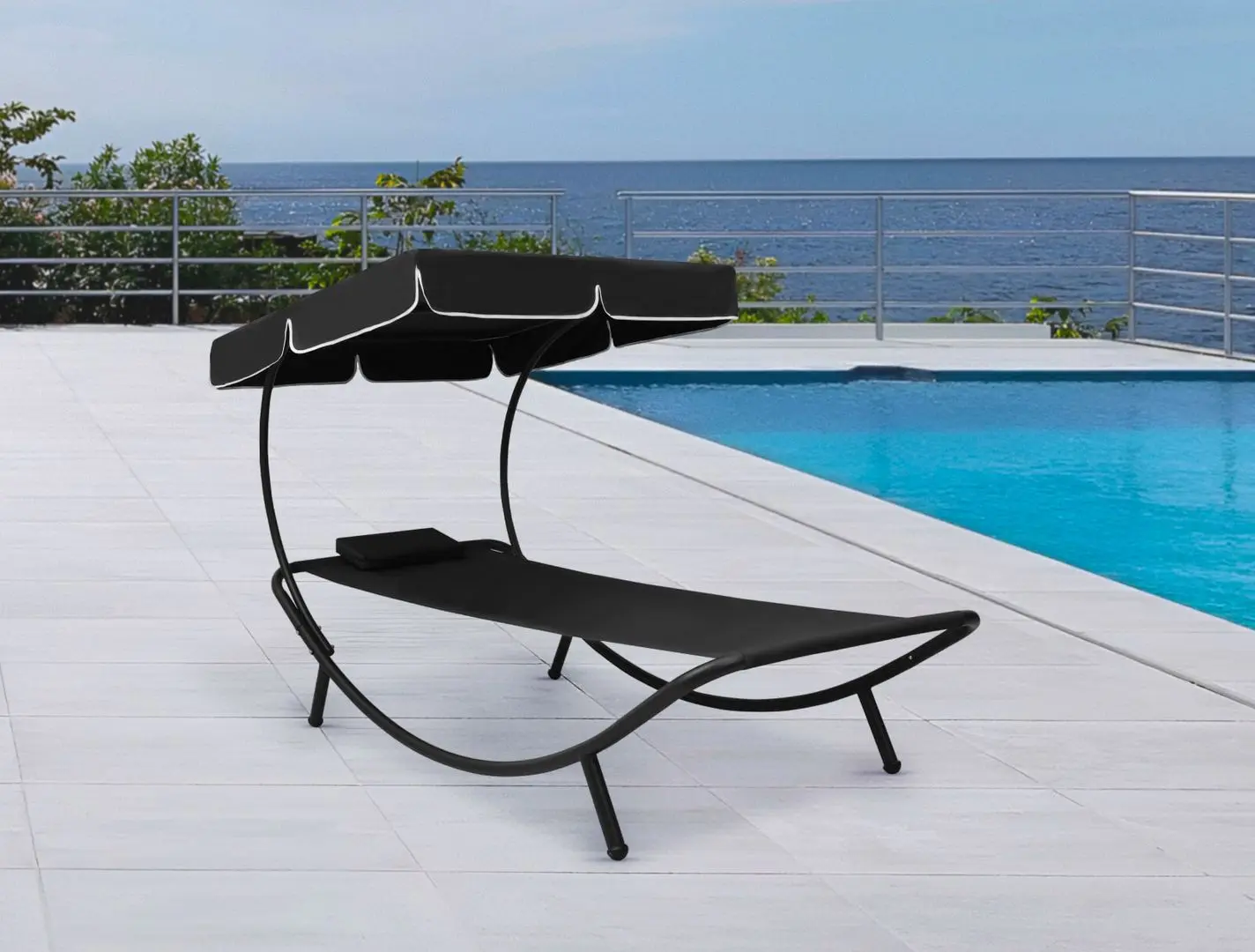 Sezlong cu copertina VidaXL 313533 (Black)