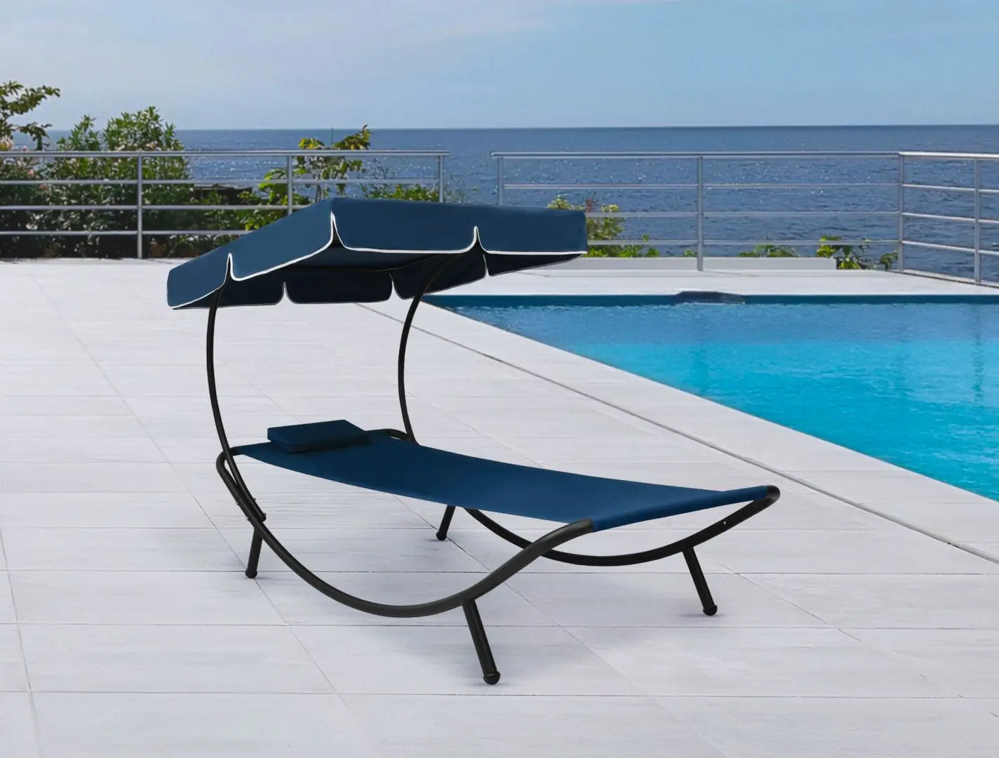 Sezlong cu copertina VidaXL 313535 (Blue)