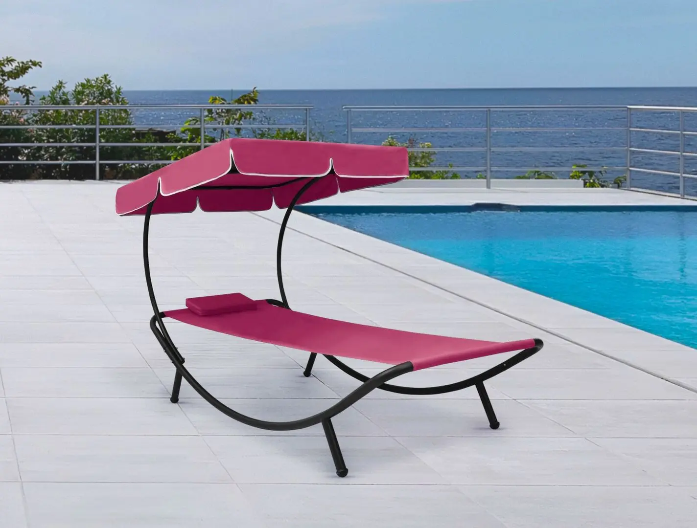 Sezlong cu copertina VidaXL 313536 (Pink)