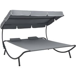 Șezlong cu copertină VidaXL 48070 (Grey) Thumb