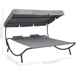 Șezlong cu copertină VidaXL 48070 (Grey) Thumb