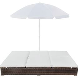 Шезлонг с зонтом VidaXL 42949 (White/Brown) Thumb