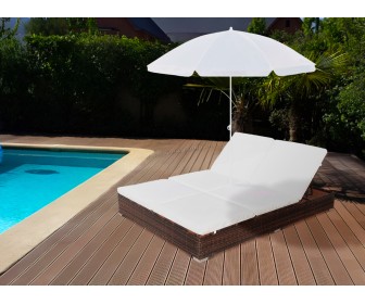 Șezlong cu umbrelă VidaXL 42949 (White/Brown)