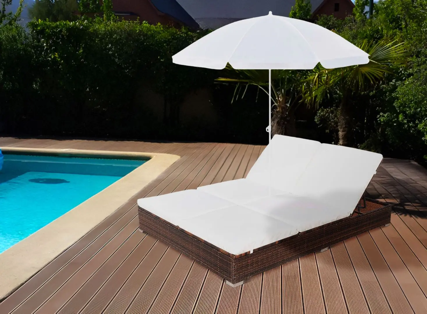 Шезлонг с зонтом VidaXL 42949 (White/Brown)