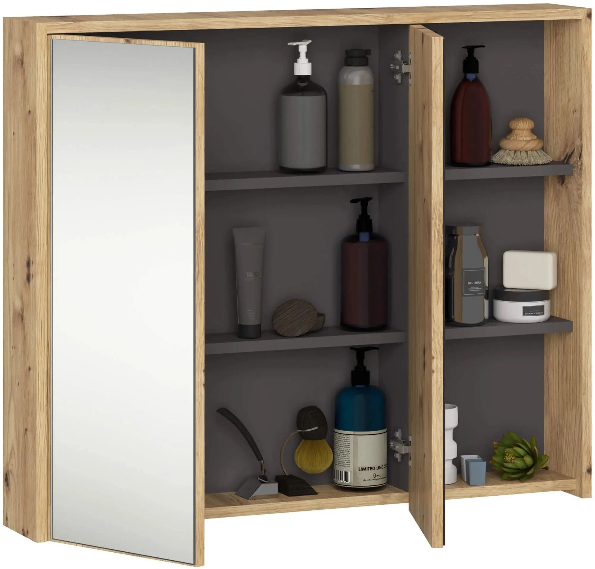 Dulap cu oglinda Akord Vami W90 2D3P (Artisan Oak/Graphite Grey)