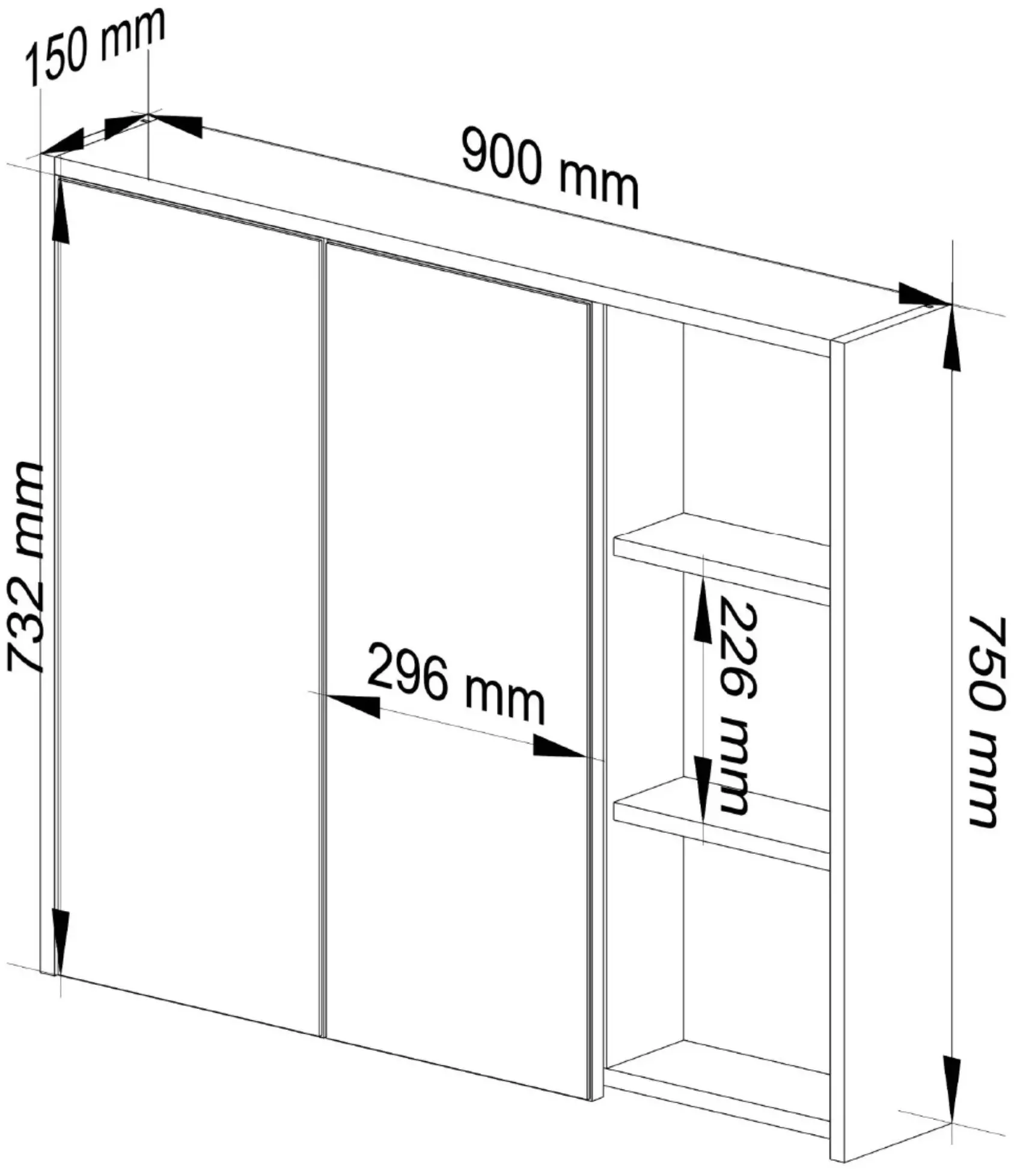 Dulap cu oglinda Akord Vami W90 2D3P (Artisan Oak/Graphite Grey)