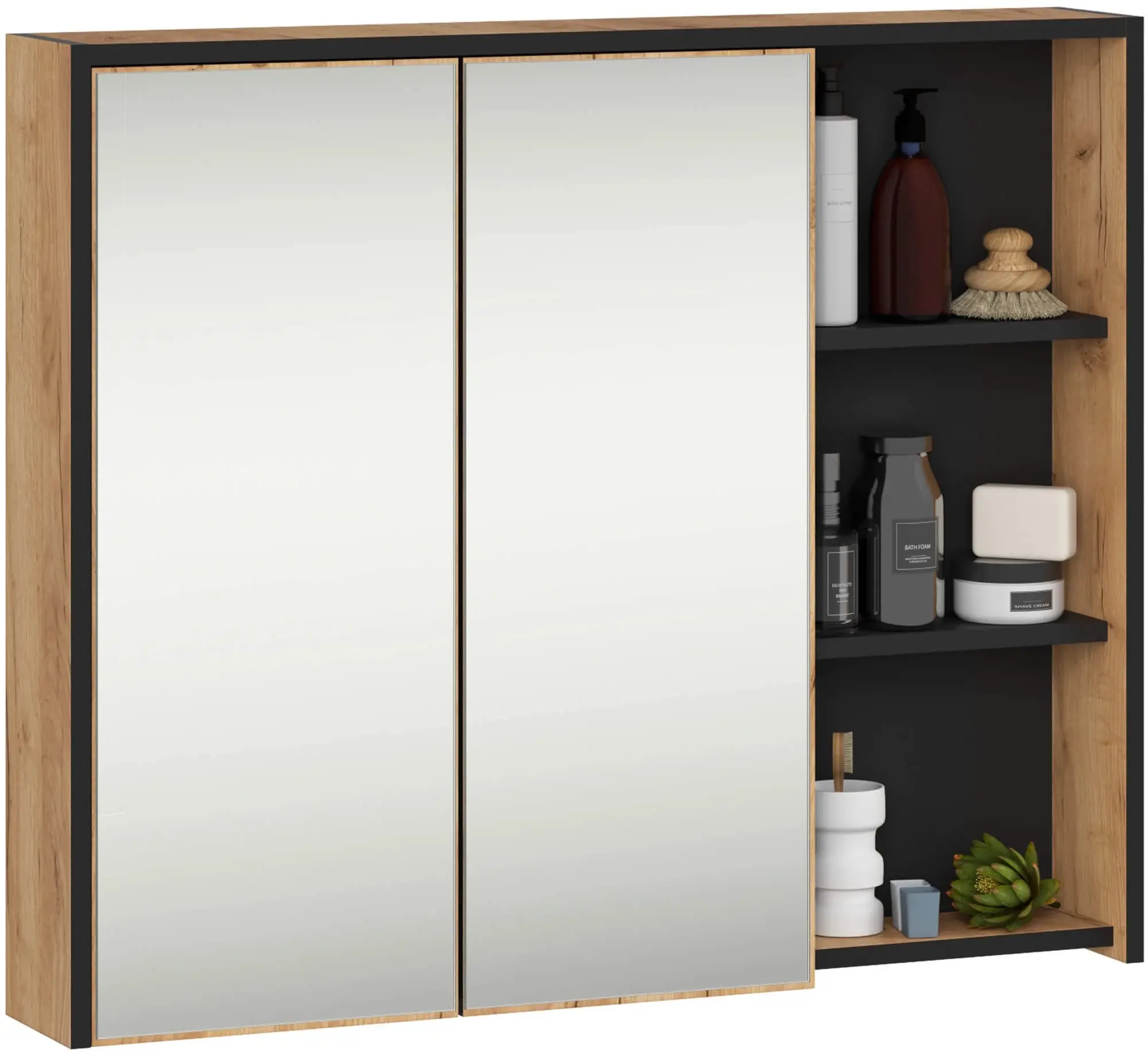 Dulap cu oglinda Akord Vami W90 2D3P (Craft Oak/Black)