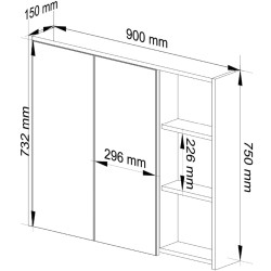 Dulap cu oglinda Akord Vami W90 2D3P (Craft Oak/Black) Thumb