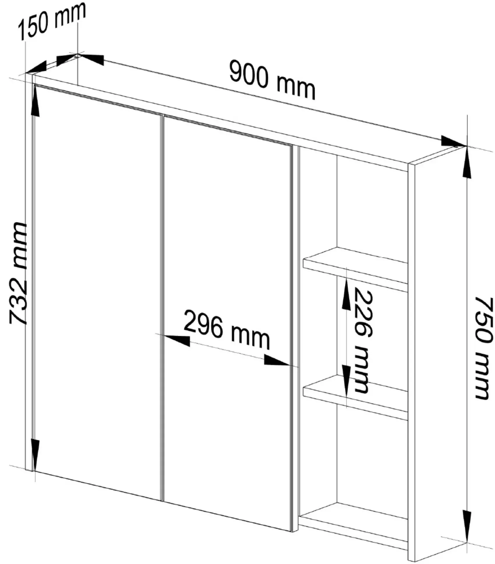 Dulap cu oglinda Akord Vami W90 2D3P (Craft Oak/Black)