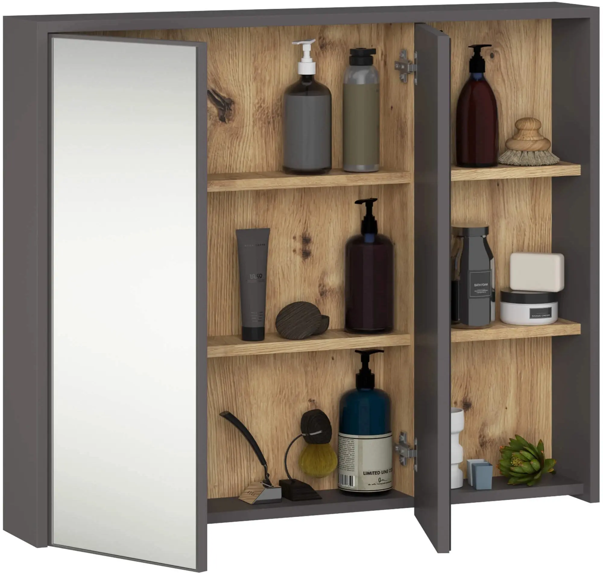 Dulap cu oglinda Akord Vami W90 2D3P (Graphite Grey/Artisan Oak)
