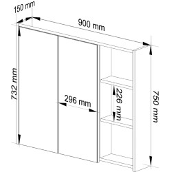Dulap cu oglinda Akord Vami W90 2D3P (Graphite Grey/Artisan Oak) Thumb