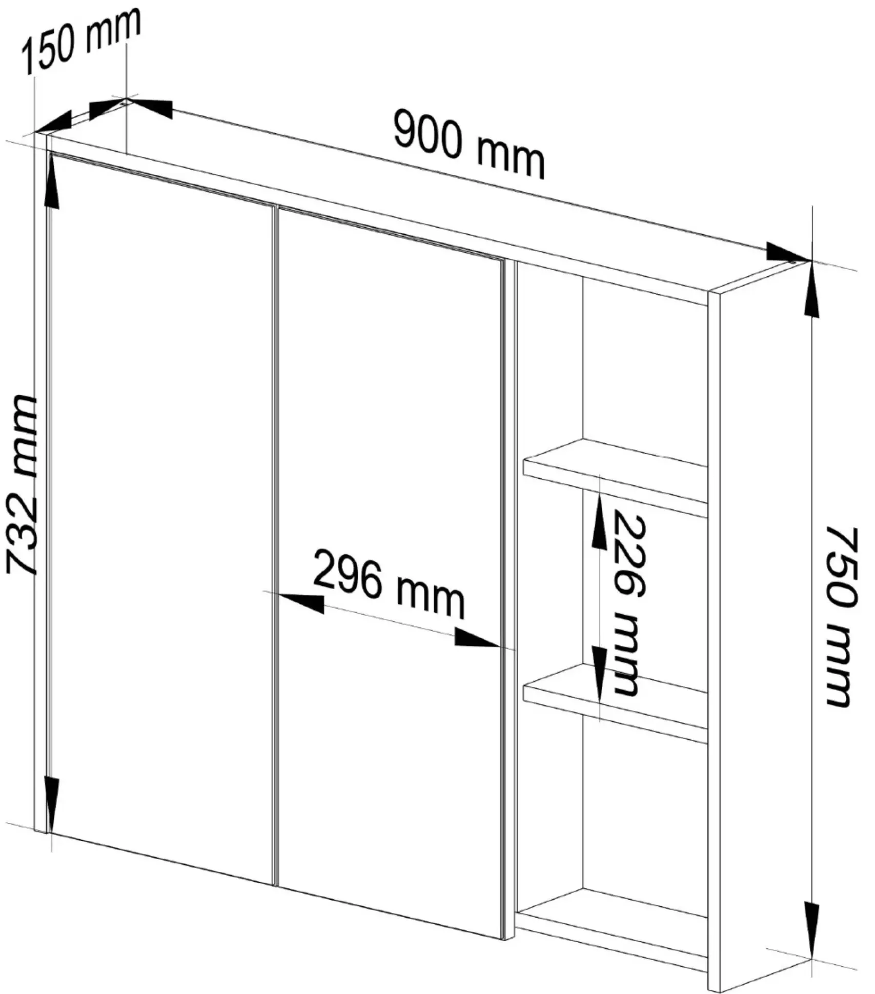 Dulap cu oglinda Akord Vami W90 2D3P (Graphite Grey/Artisan Oak)