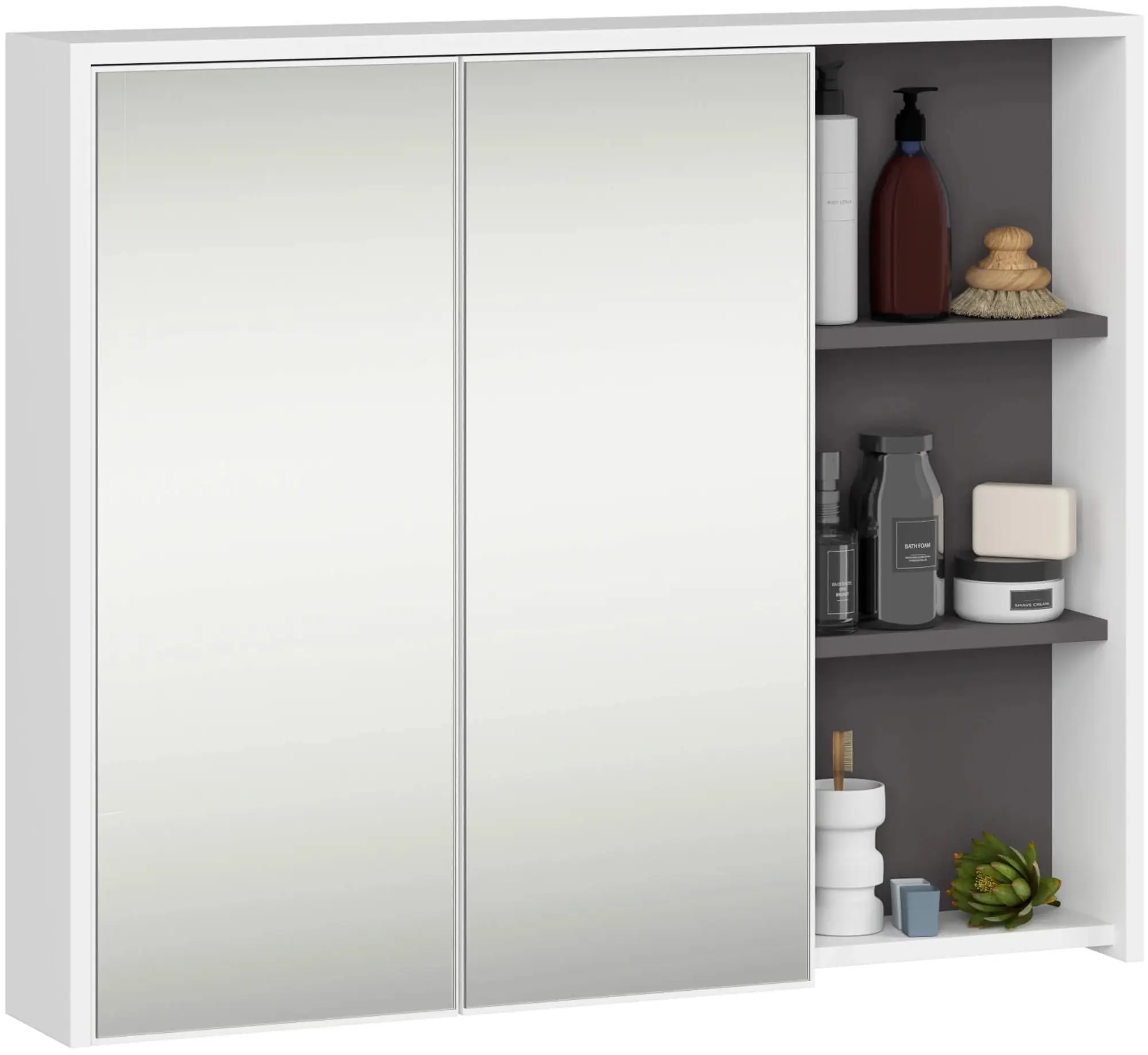 Dulap cu oglinda Akord Vami W90 2D3P (White/Graphite Grey)