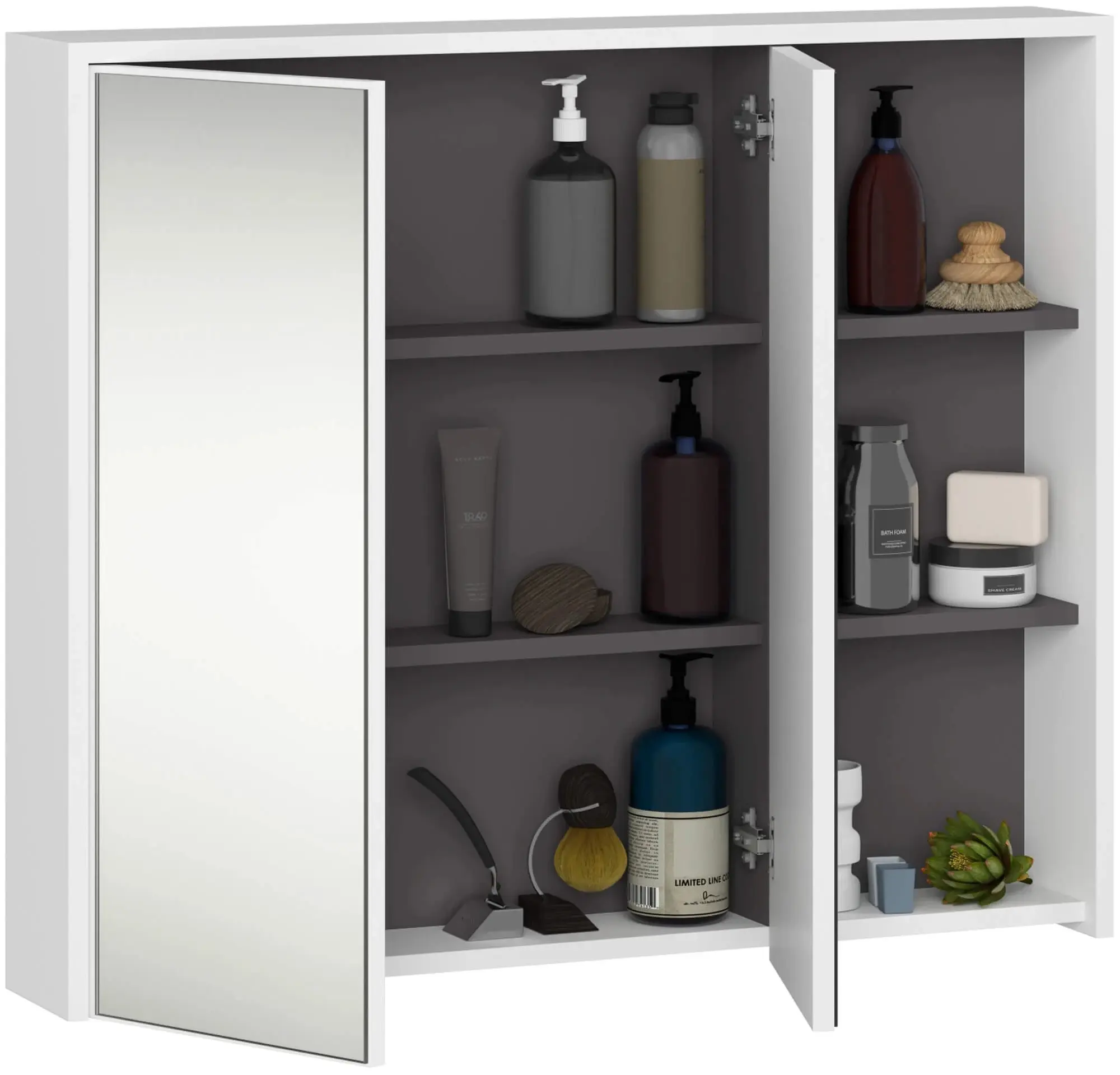 Dulap cu oglinda Akord Vami W90 2D3P (White/Graphite Grey)