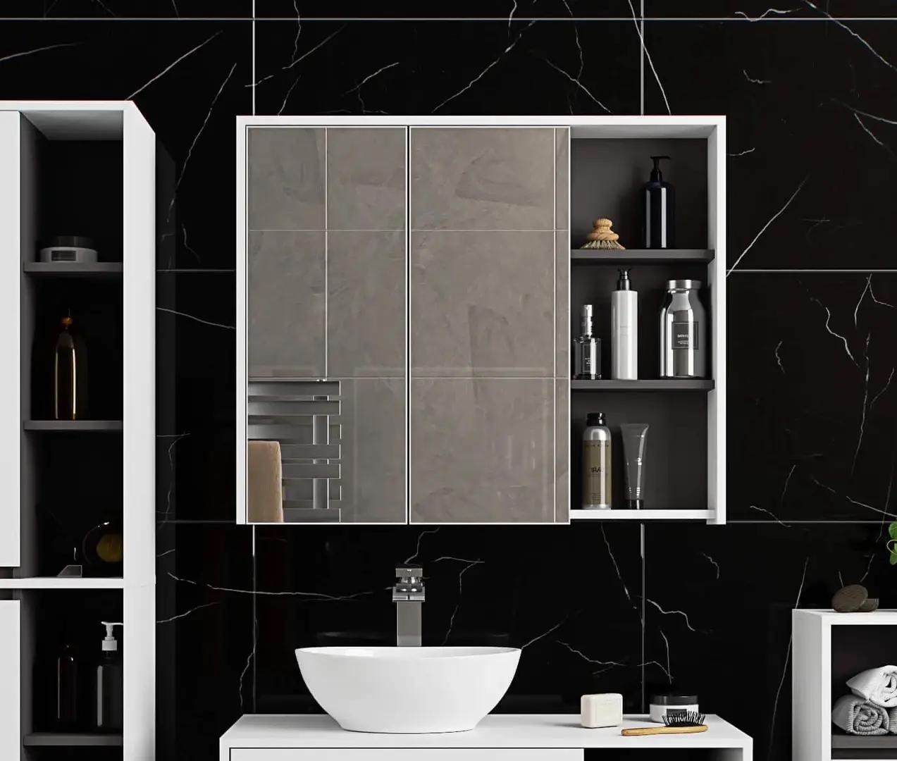 Dulap cu oglinda Akord Vami W90 2D3P (White/Graphite Grey)