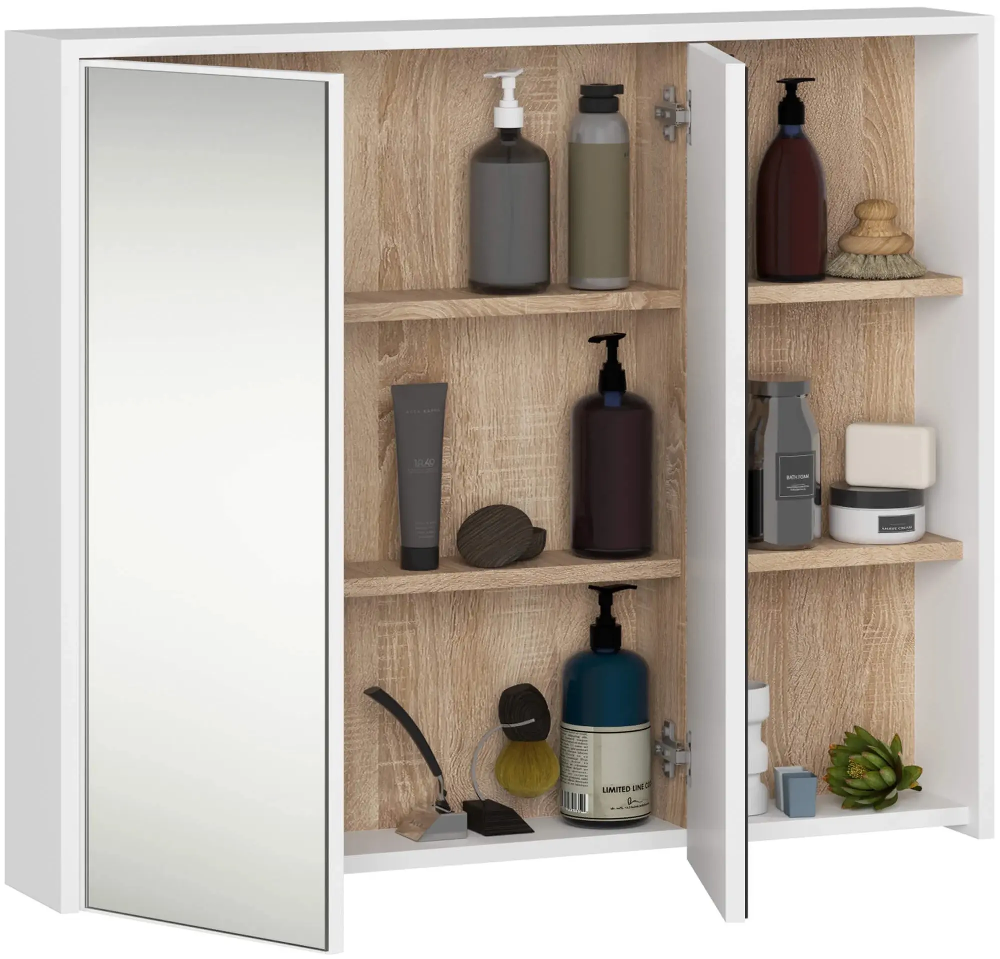 Dulap cu oglinda Akord Vami W90 2D3P (White/Sonoma Oak)