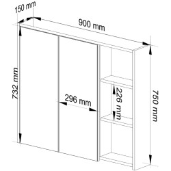 Dulap cu oglinda Akord Vami W90 2D3P (White/Sonoma Oak) Thumb