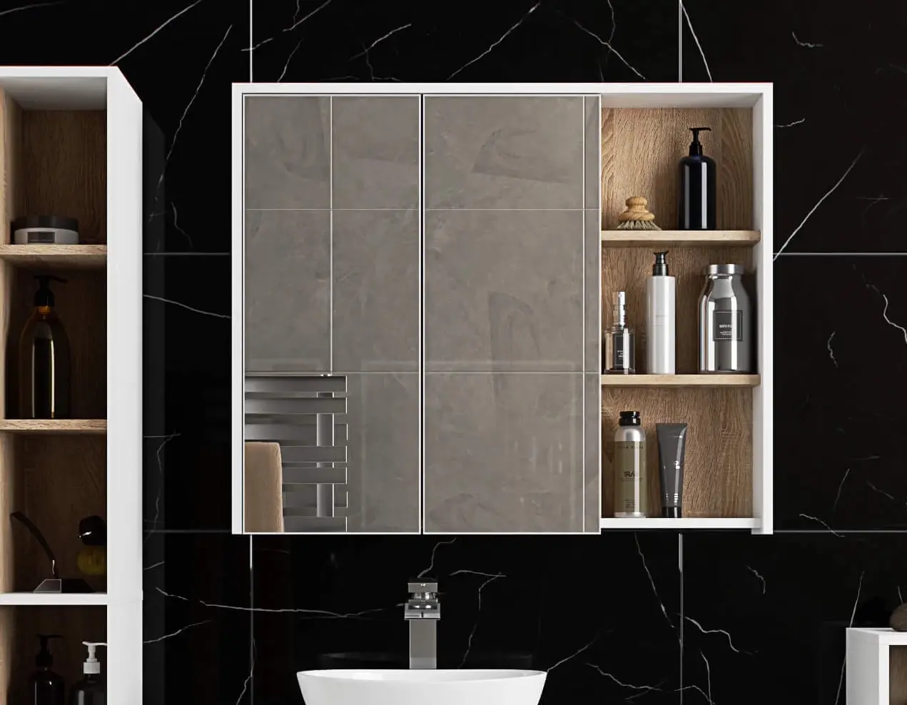 Dulap cu oglinda Akord Vami W90 2D3P (White/Sonoma Oak)