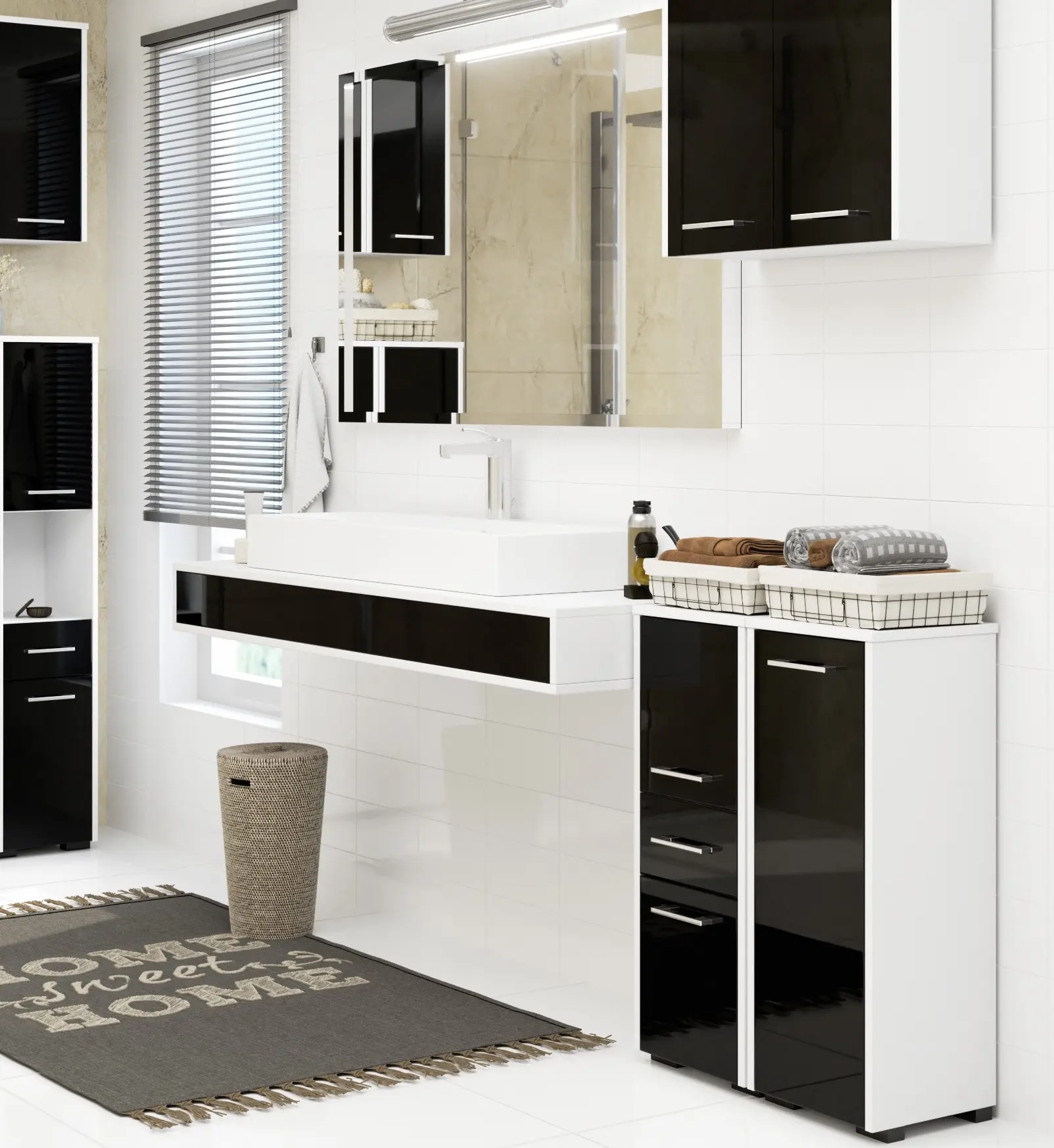 Dulap Akord Fin 30 2D1SZ 85cm (White/Black Gloss)