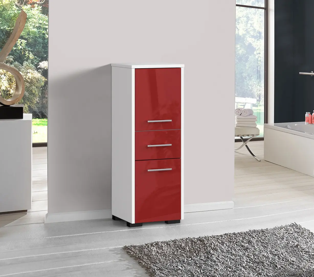 Dulap Akord Fin 30 2D1SZ 85cm (White/Red Gloss)