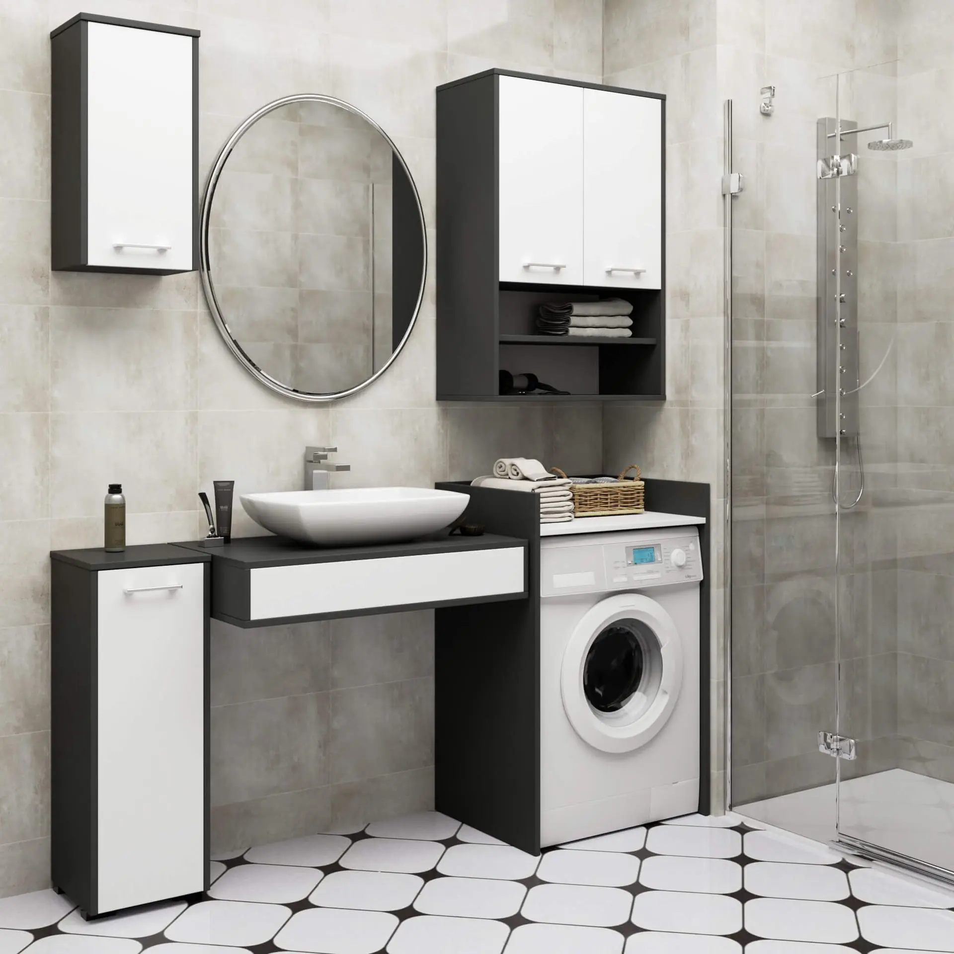 Шкафчик подвесной Akord Fin H934 W64 2D 1P (Graphite Grey/White) - 2