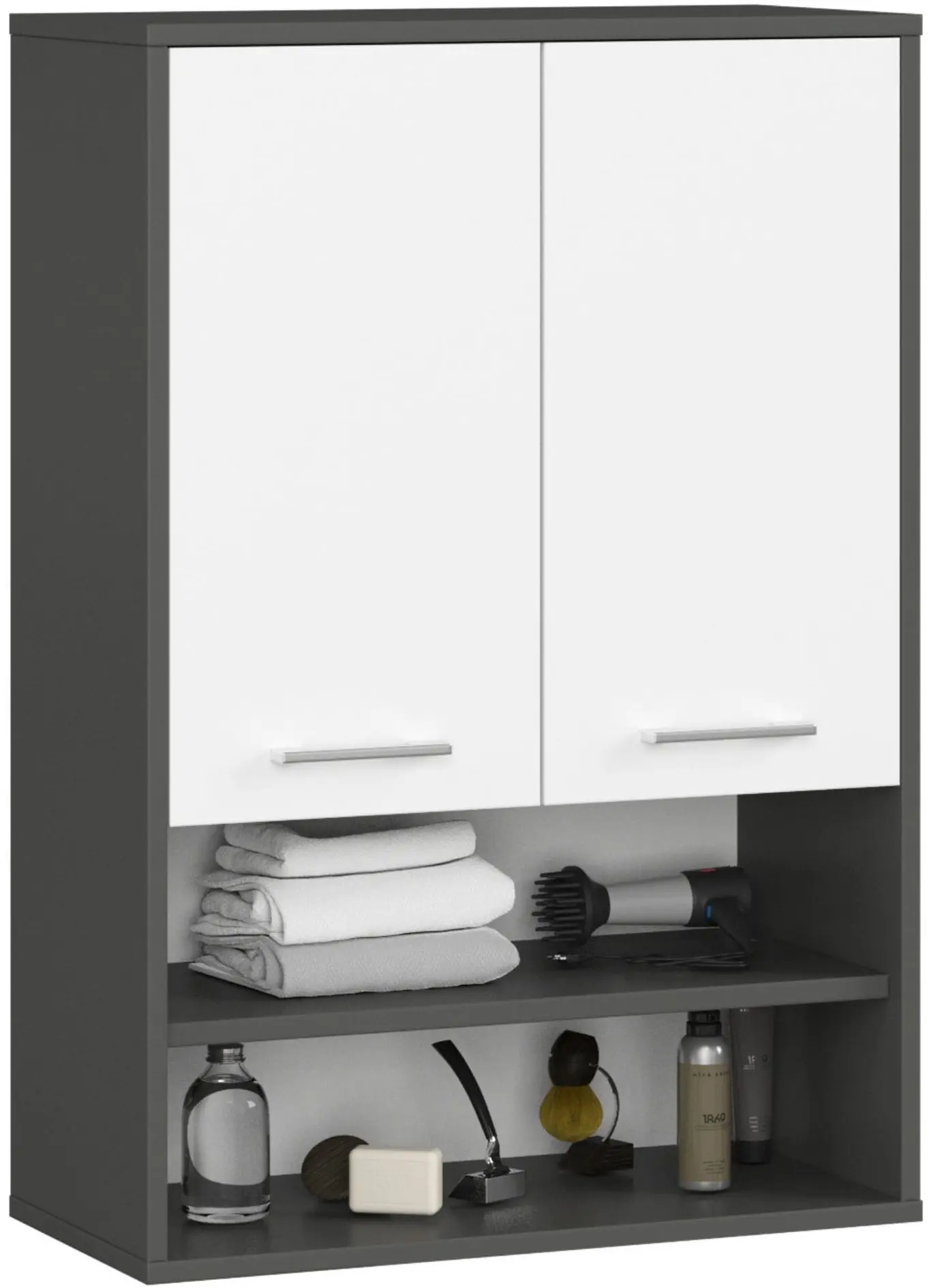 Шкафчик подвесной Akord Fin H934 W64 2D 1P (Graphite Grey/White) - 3