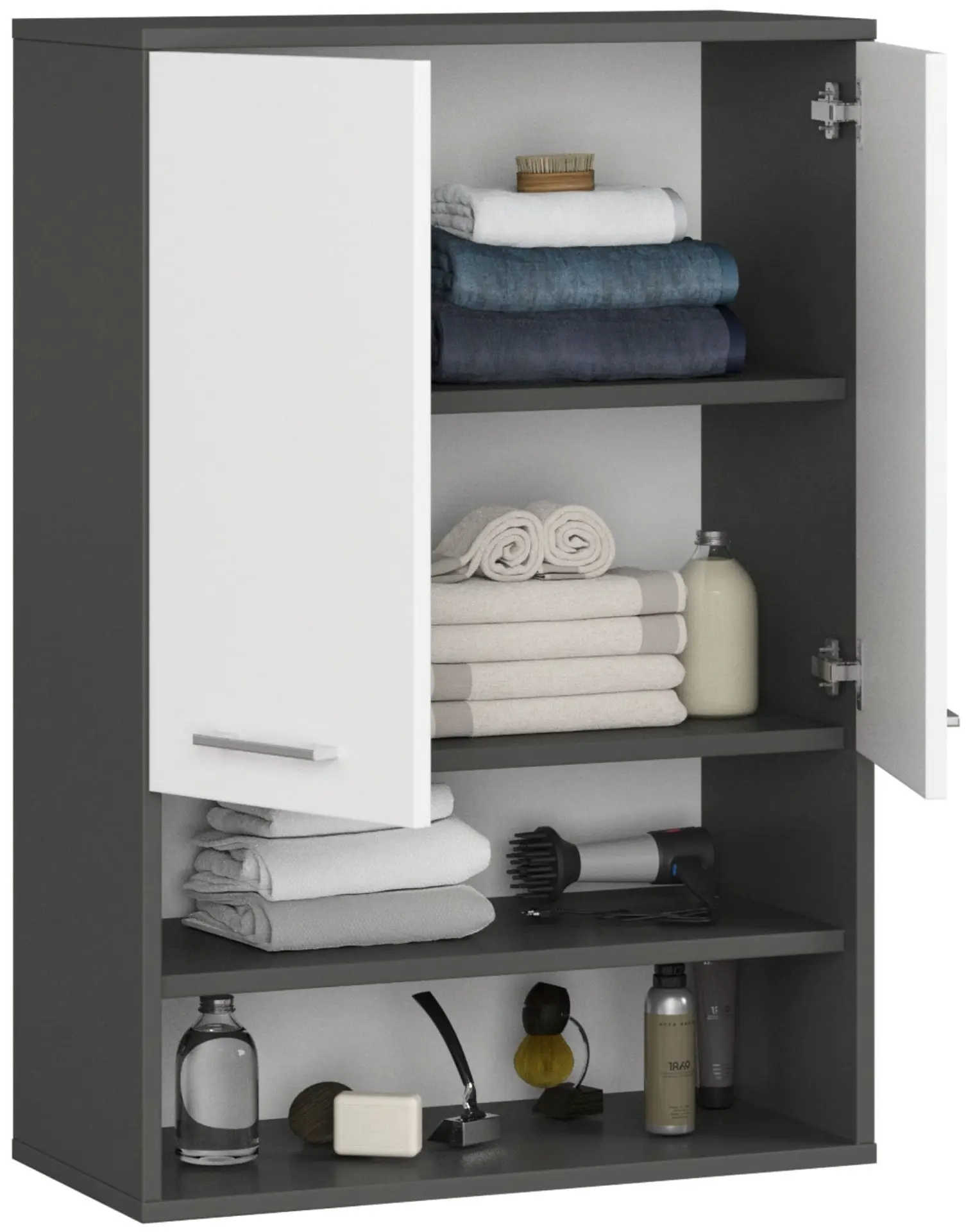 Шкафчик подвесной Akord Fin H934 W64 2D 1P (Graphite Grey/White) - 4