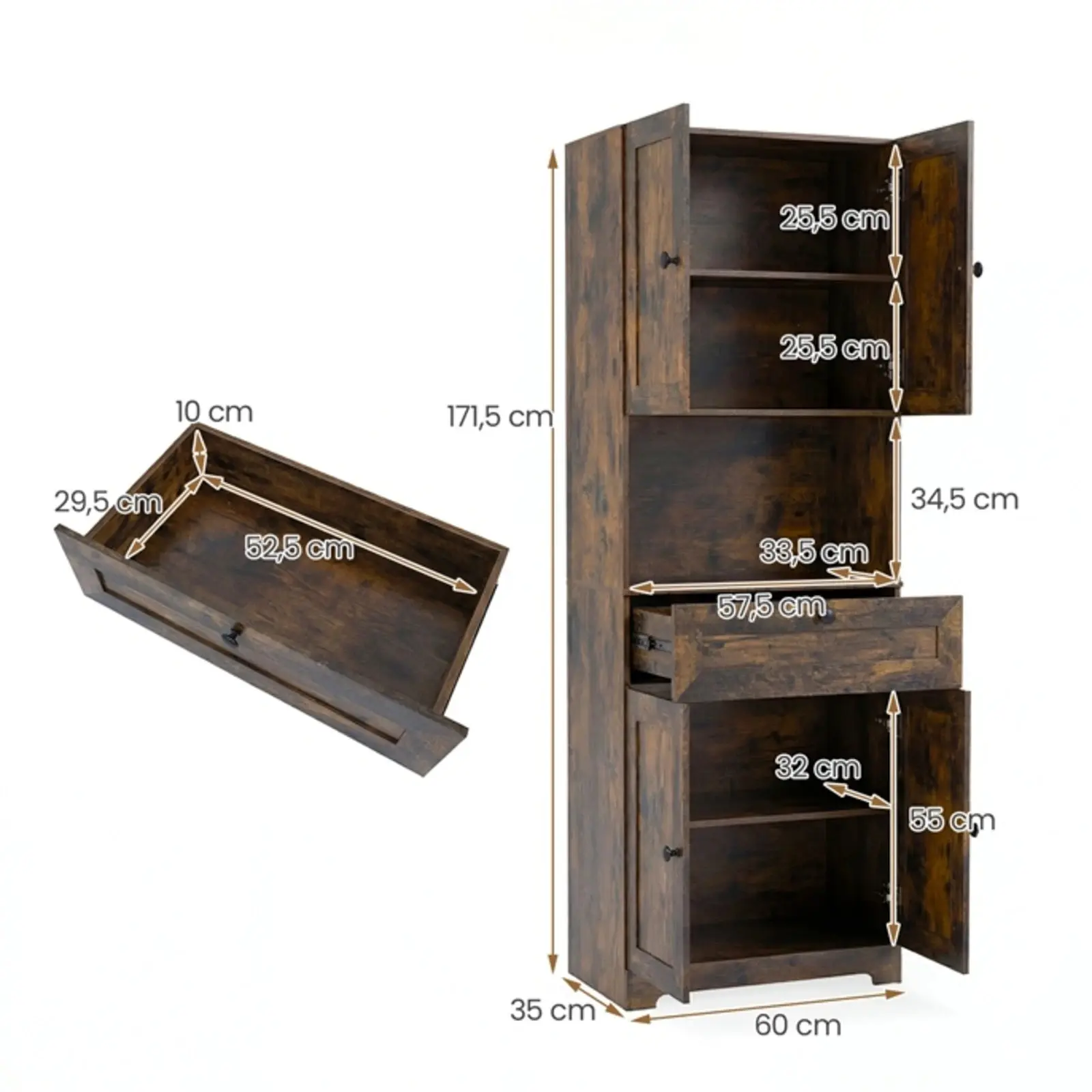 Dulap pentru baie Costway JV13228CF (Brown) - 3