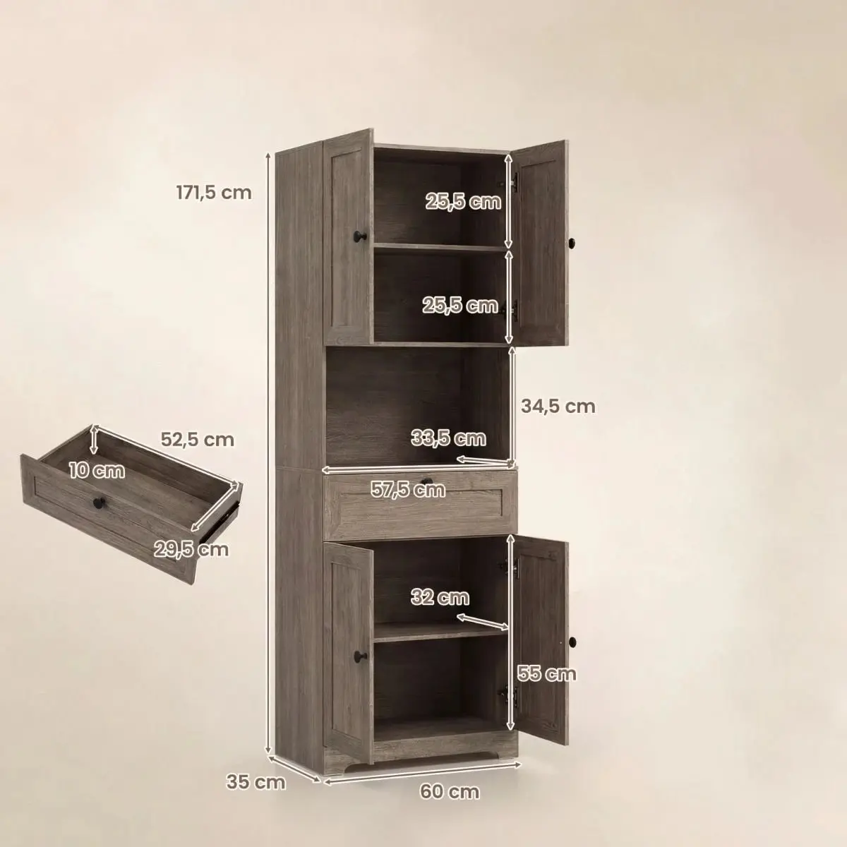 Шкаф для ванной Costway JV13228GR (Grey) - 3