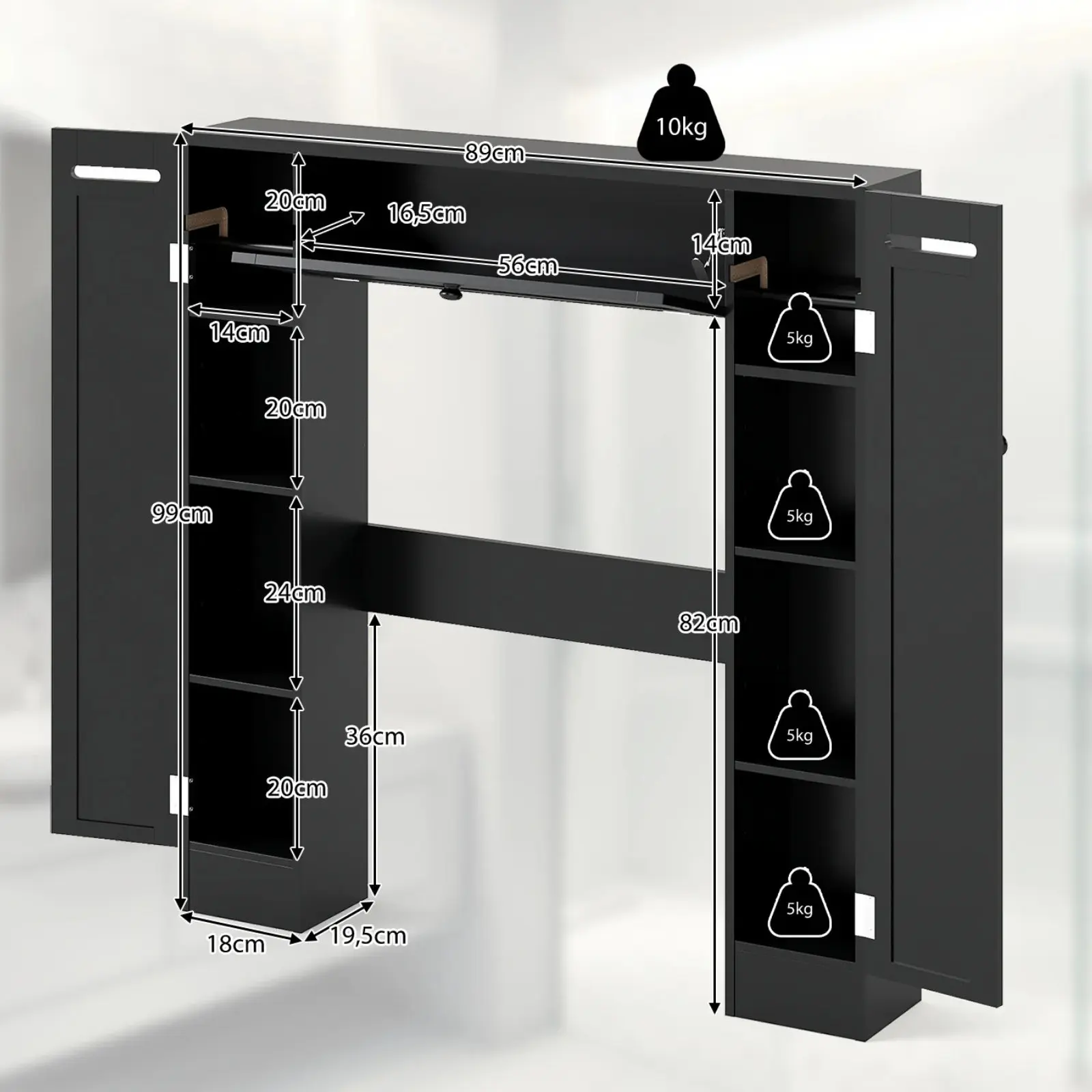 Шкафчик для ванной Costway BA7920DK (Black) - 3