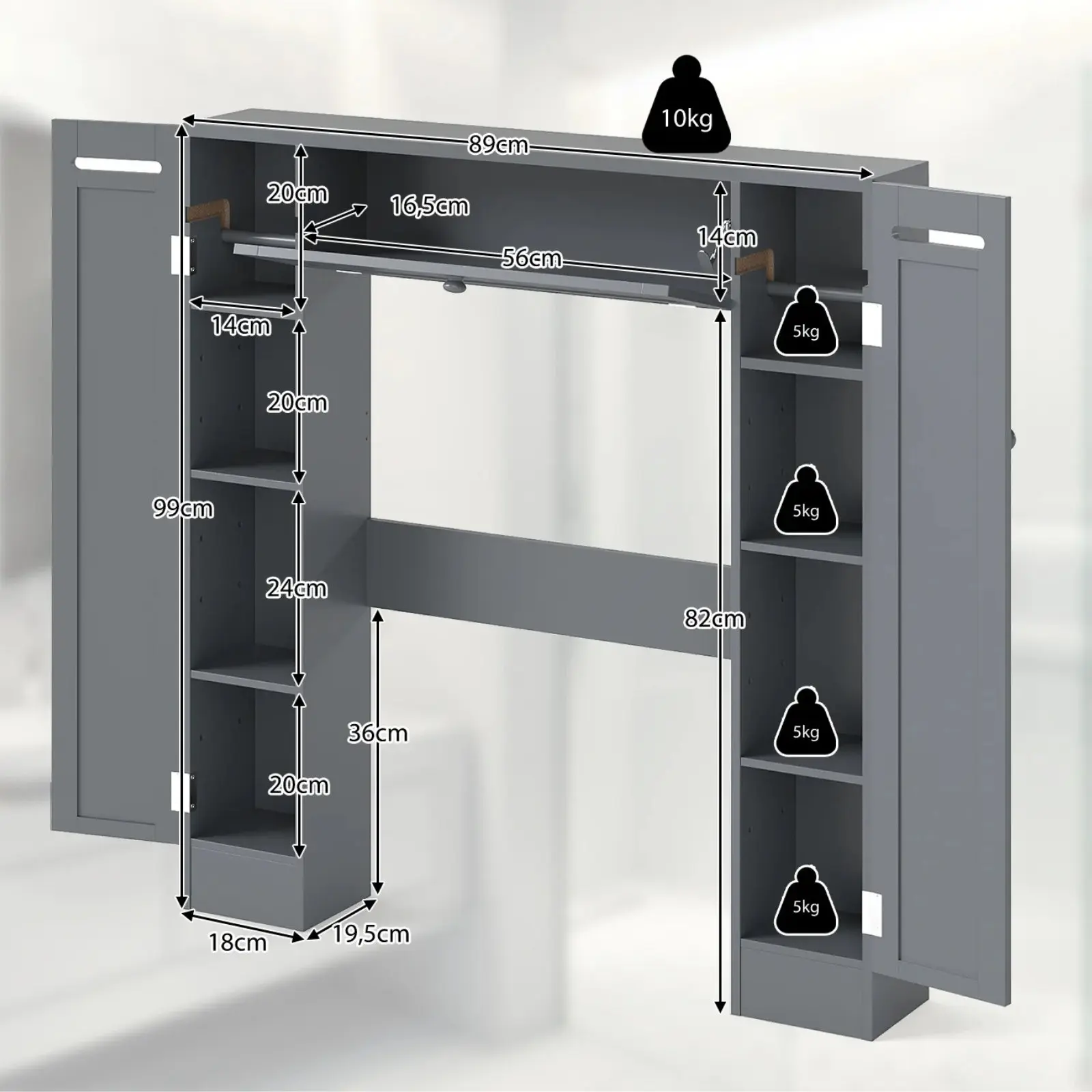 Шкафчик для ванной Costway BA7920GR (Grey) - 5