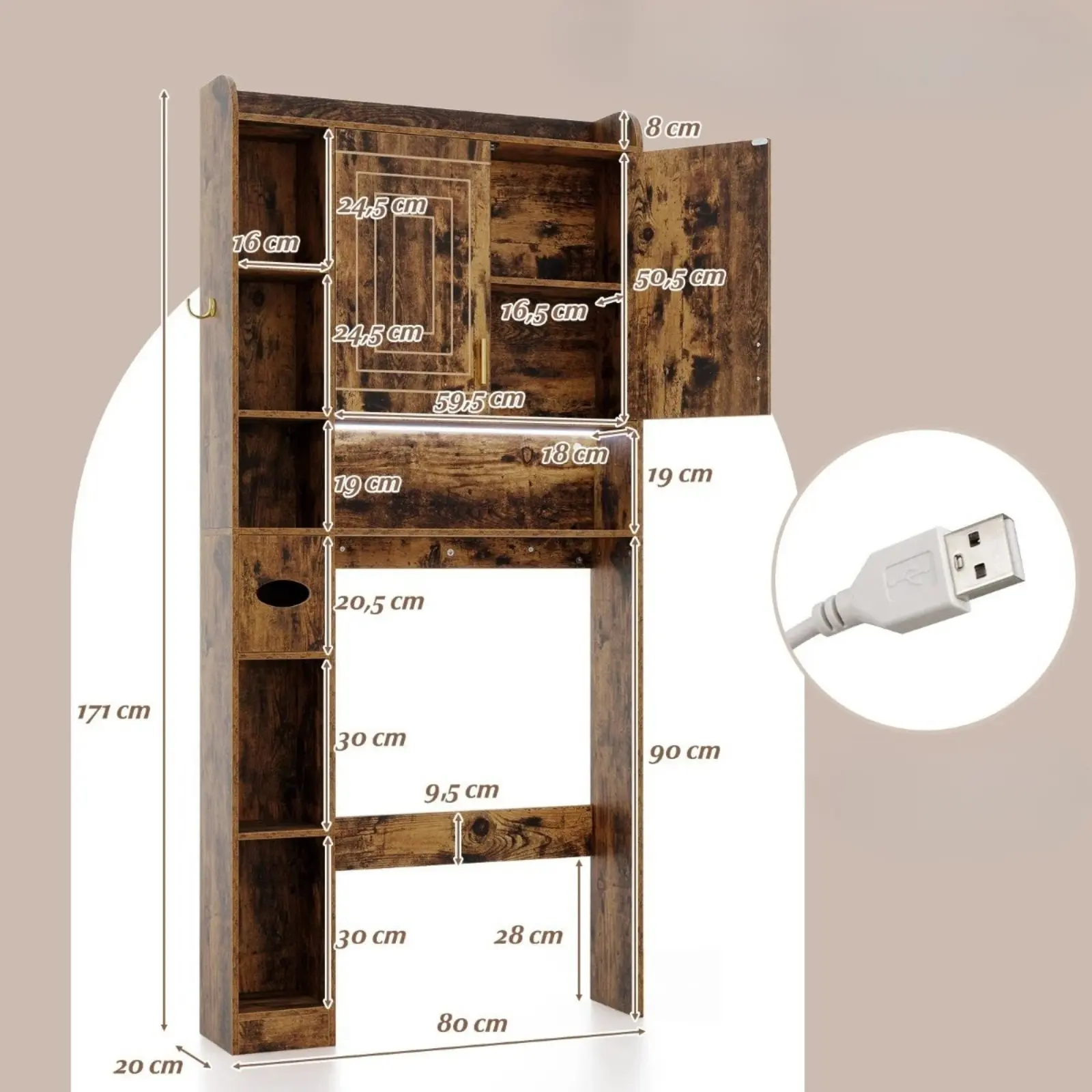 Шкафчик для ванной Costway JV12820CF (Brown) - 4