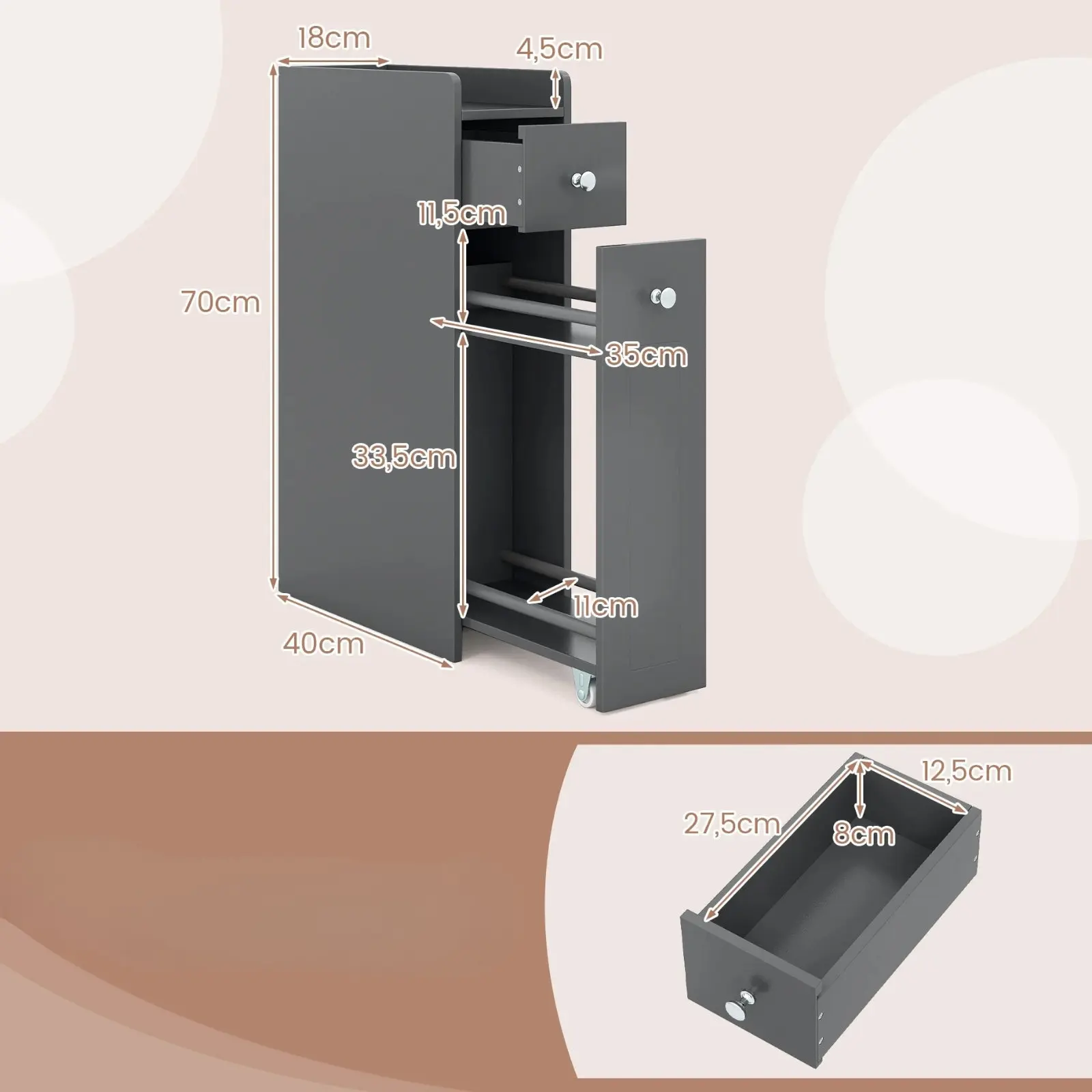 Шкафчик для ванной Costway JV12829GR (Grey) - 4