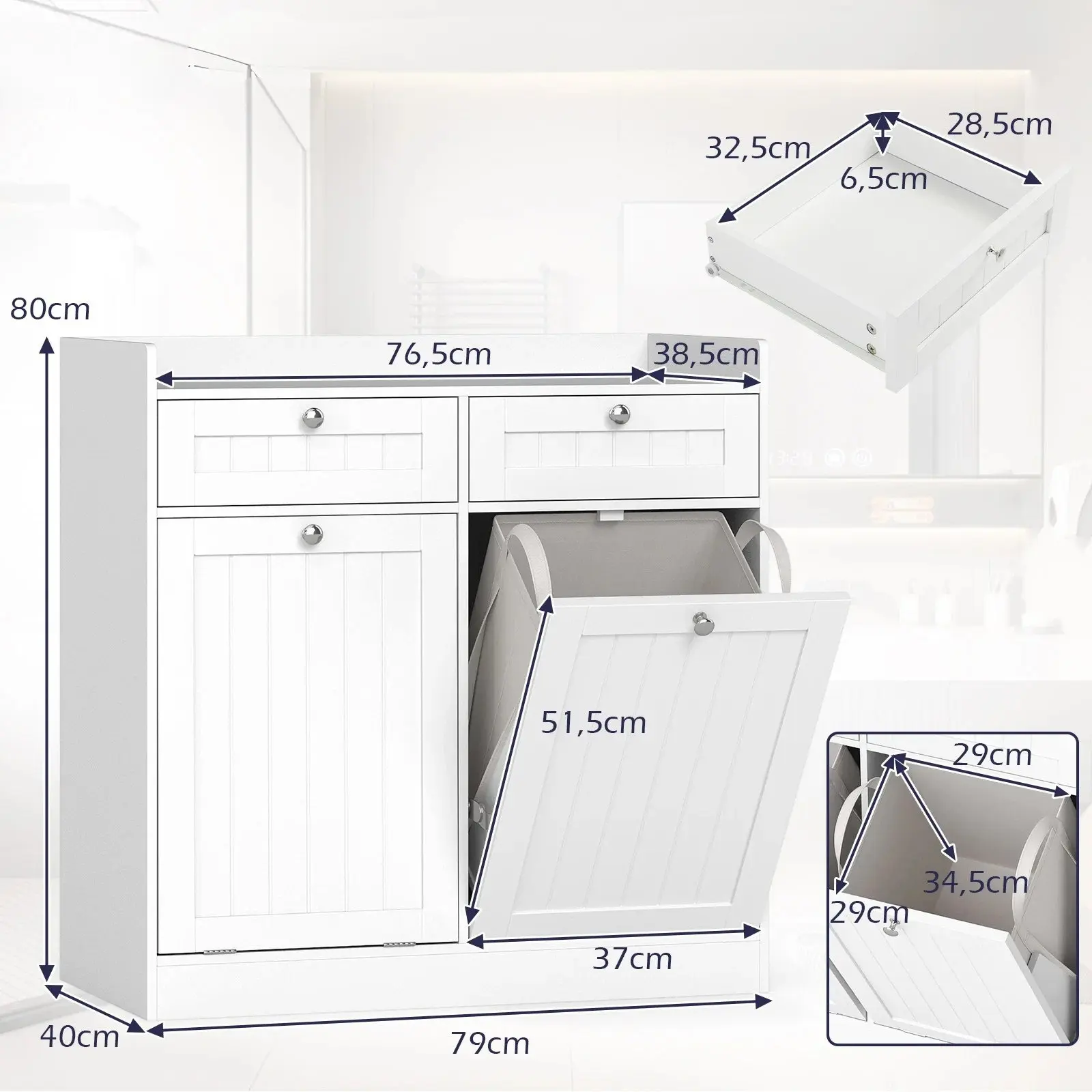 Dulap pentru baie Costway JV13025WH (White) - 3
