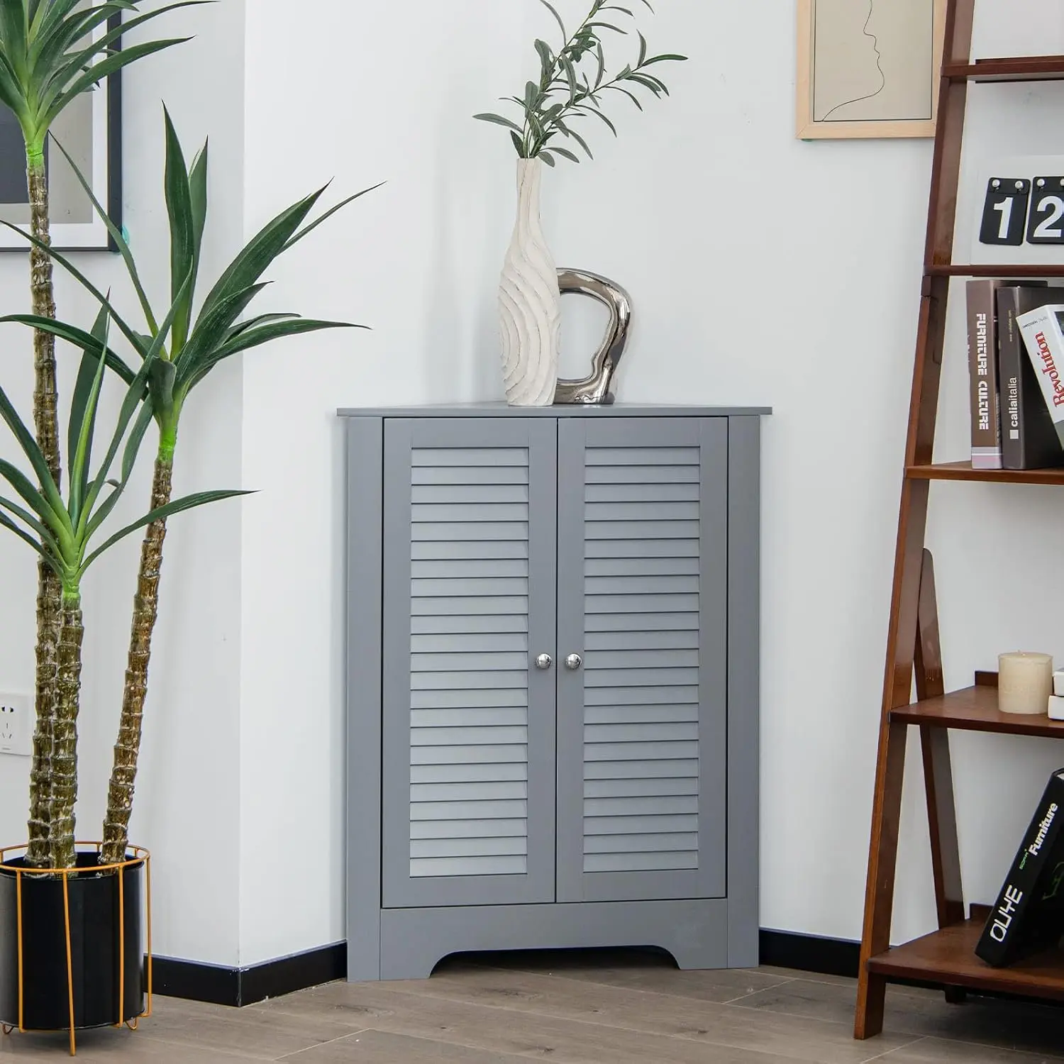 Шкафчик для ванной угловой Costway HW63897GR (Grey) - 4