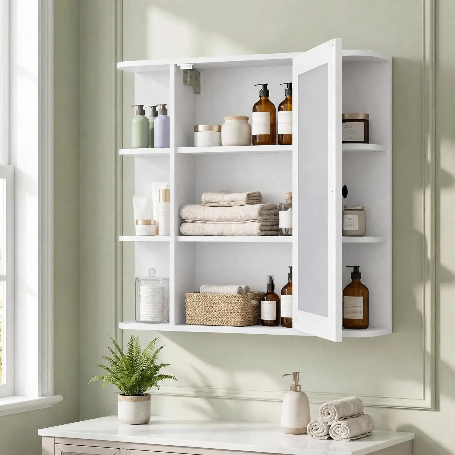 Шкафчик с зеркалом Costway BA8484WH (White) - 6
