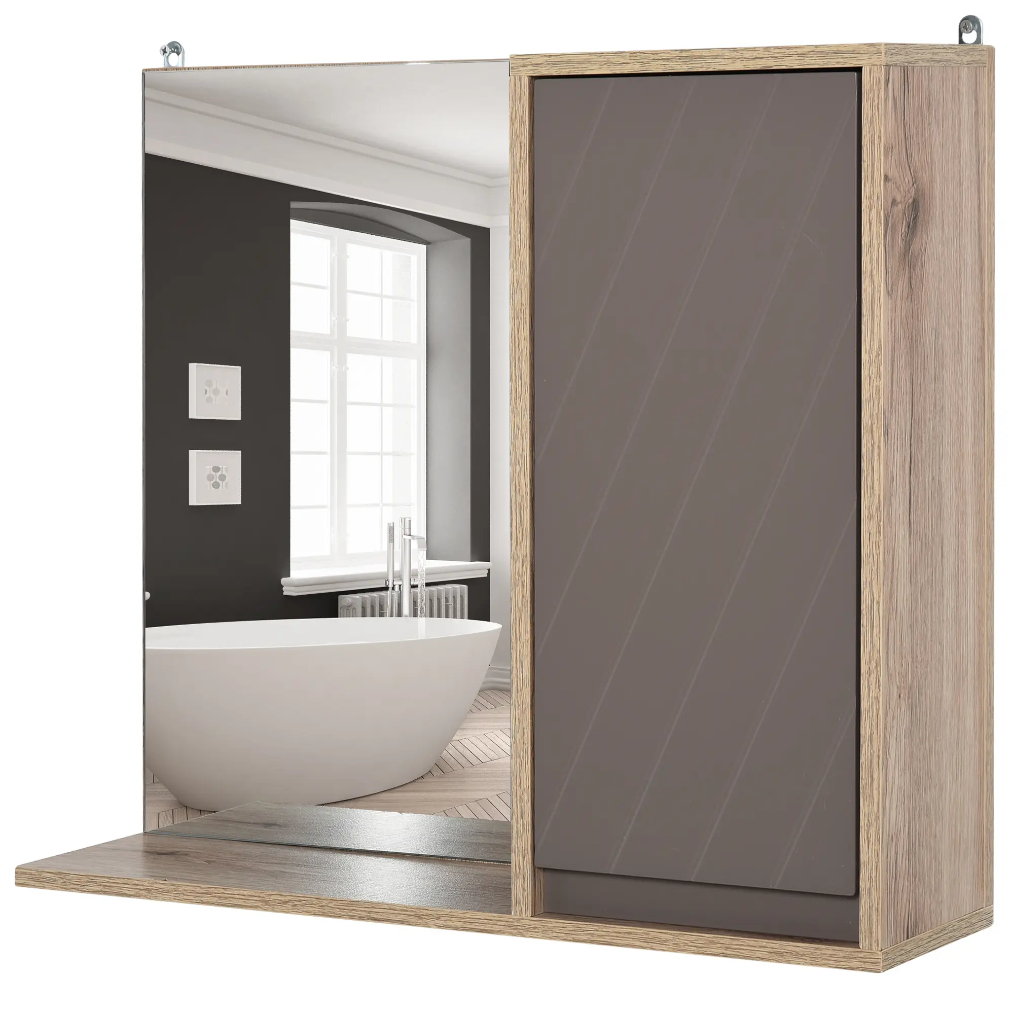 Шкаф с зеркалом Homcom 834-244 (Grey/Oak) - 2