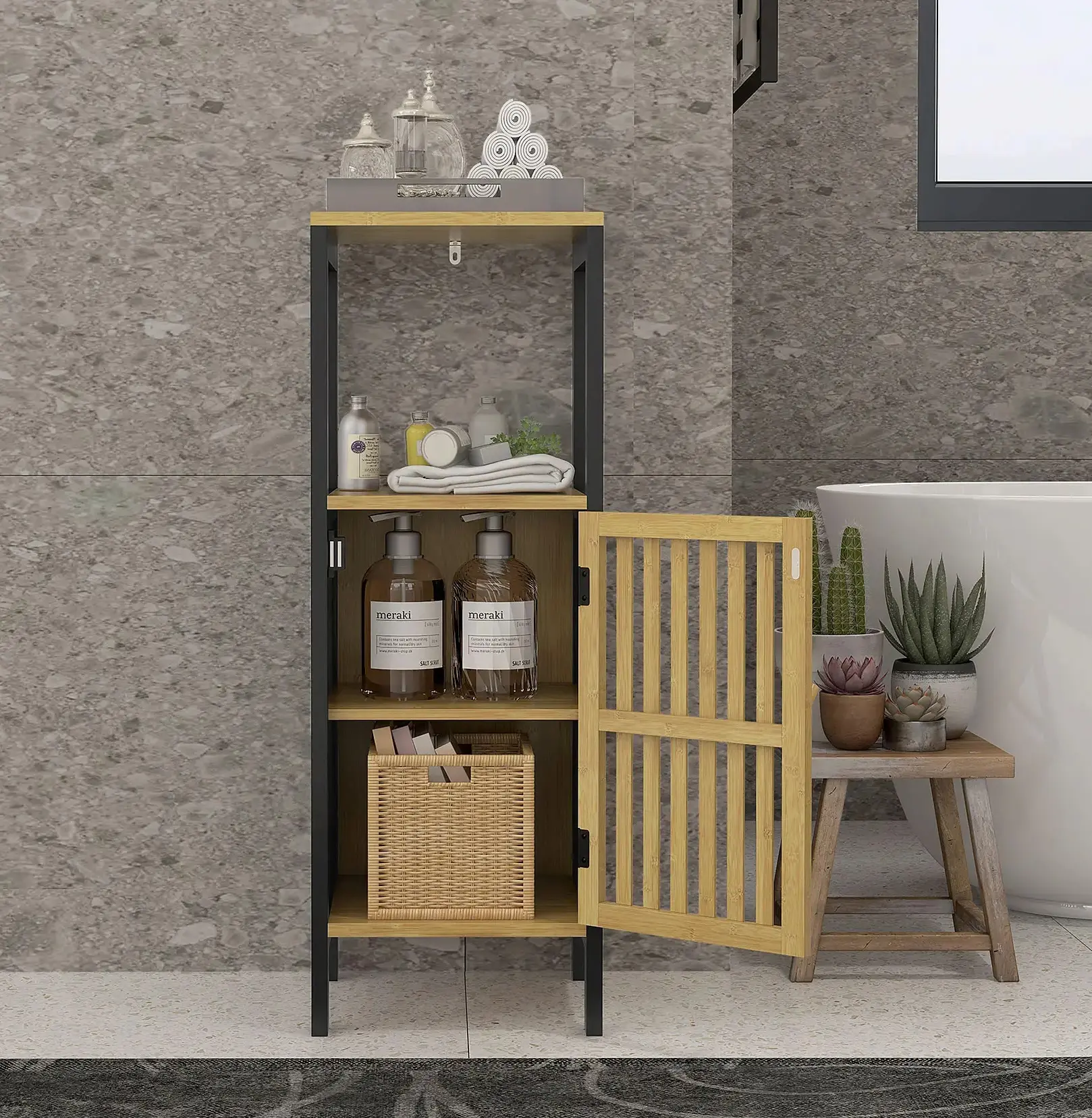 Dulap mic Homcom 834-669V00BK (Black/Natural) - 9