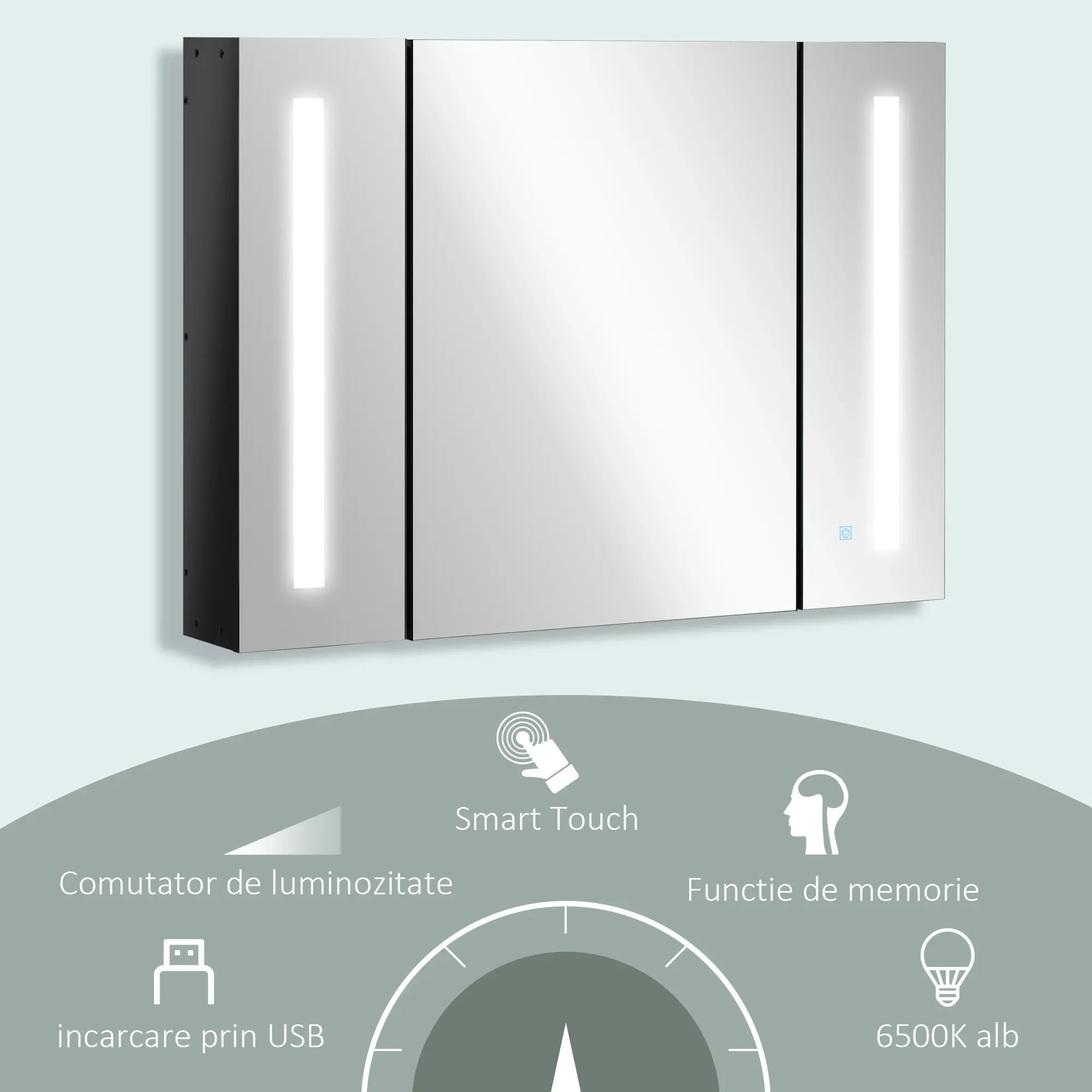 Dulap cu oglinda Kleankin 834-416BK LED (Black) - 5