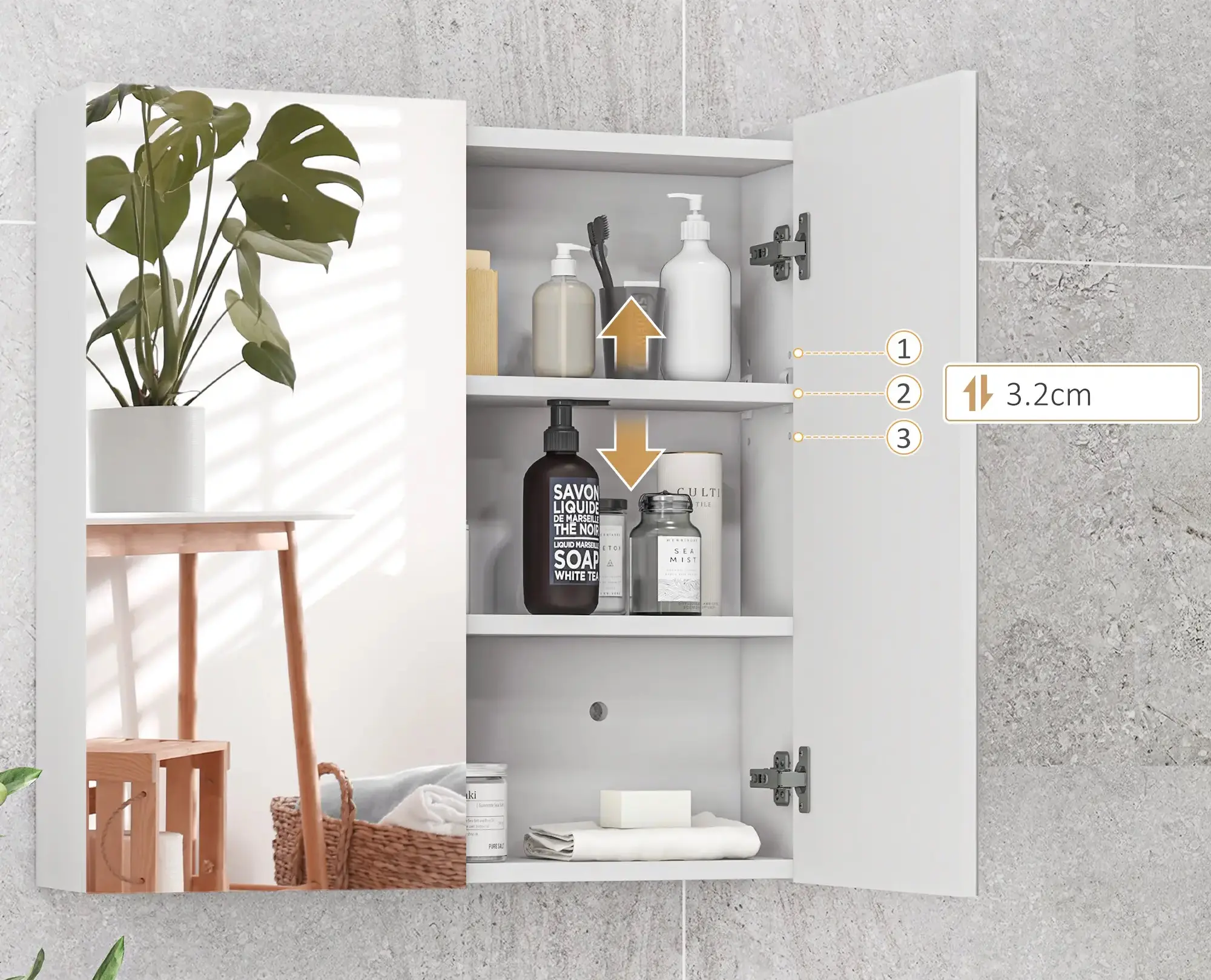 Dulap cu oglinda Kleankin 834-629V80WT (White) - 6