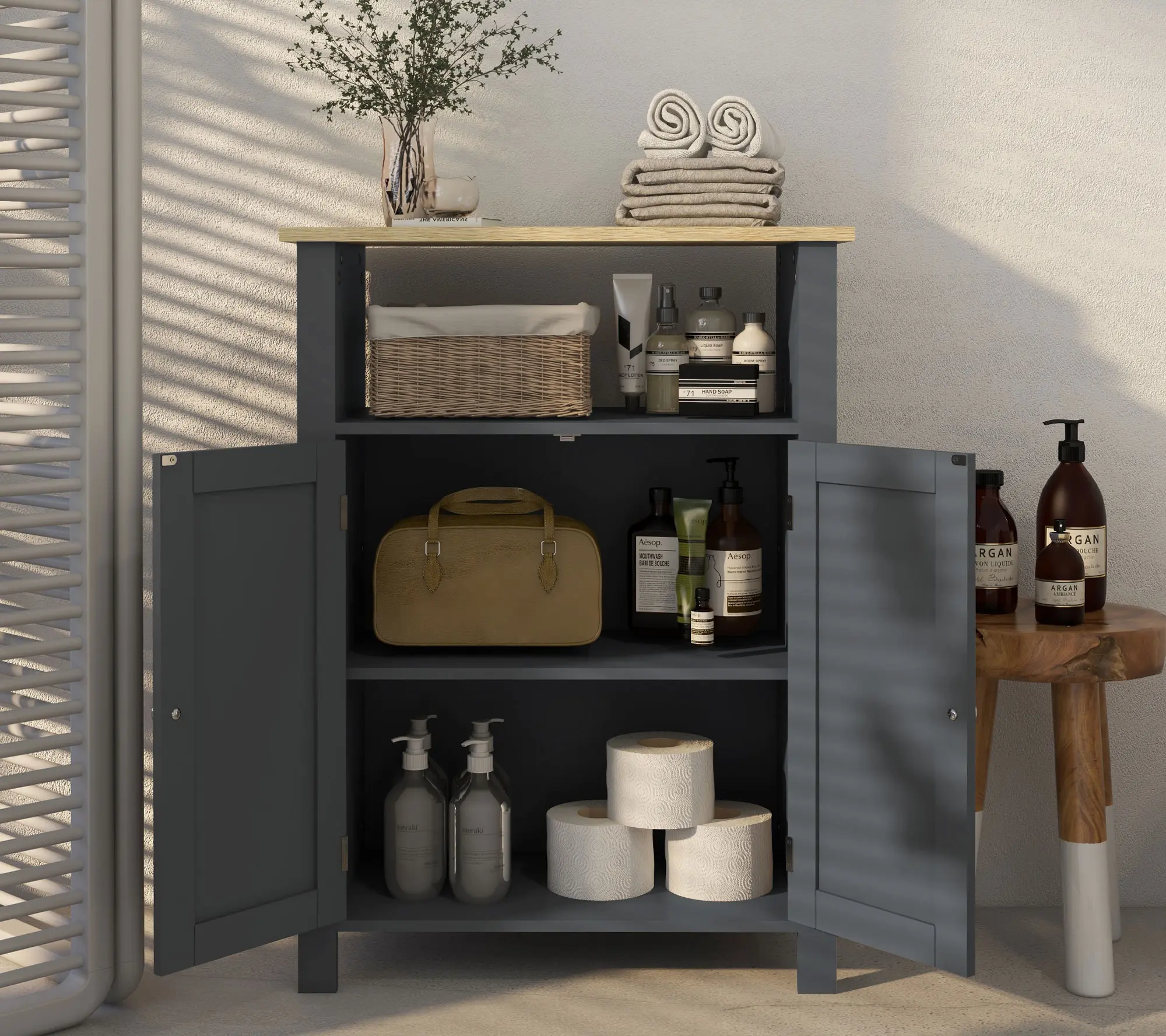 Шкафчик Kleankin 834-578V00CG (Grey/Natural) - 4