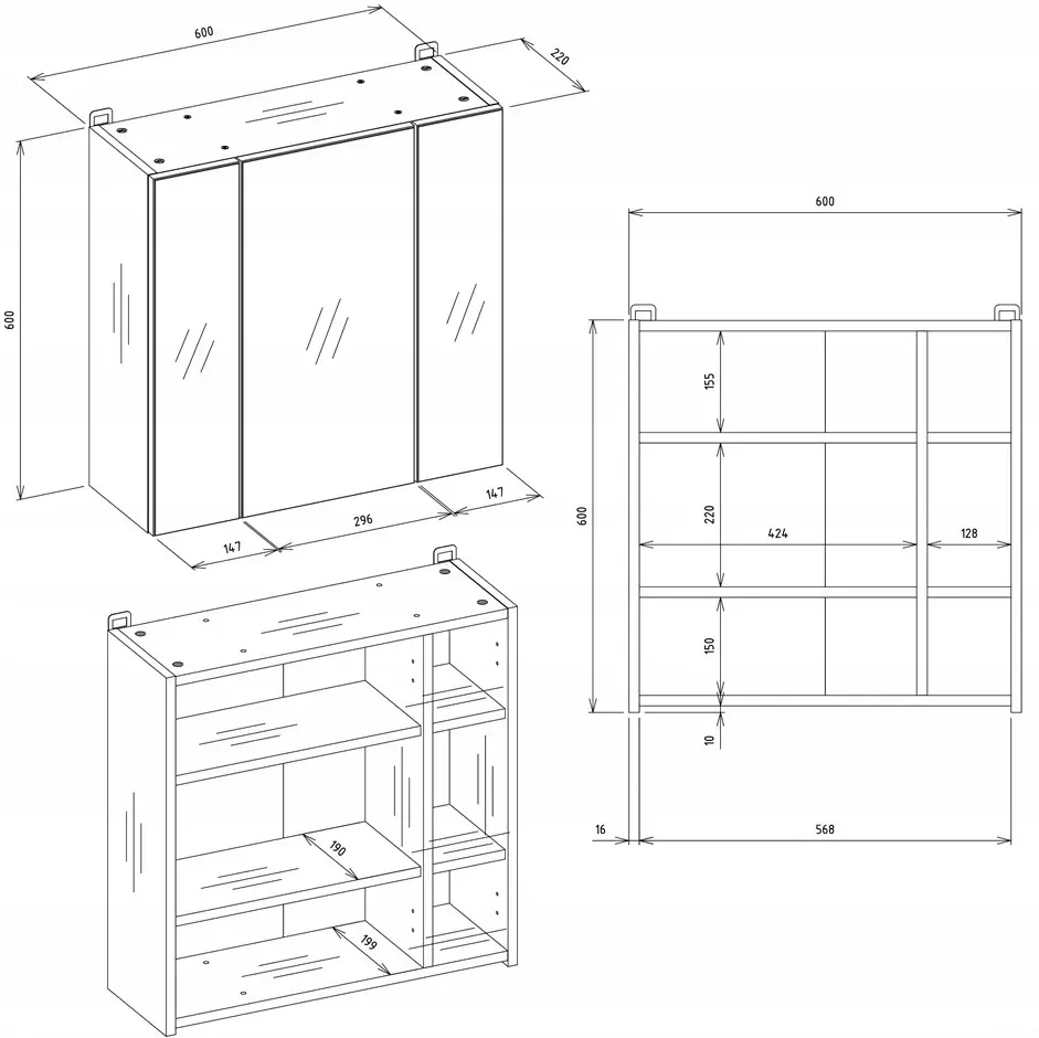 Dulap cu oglinda TopEshop Pola 3L (White) - 8