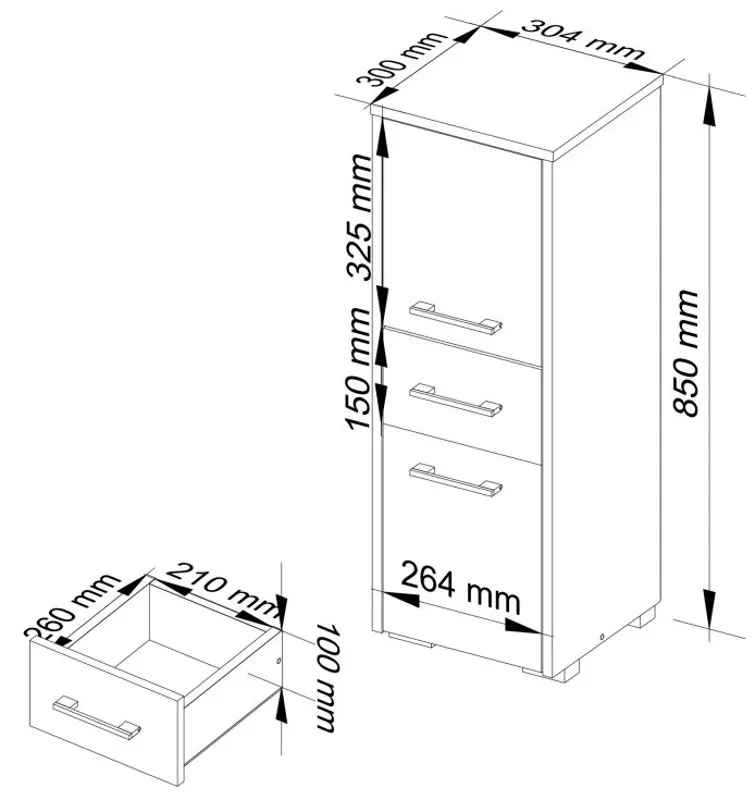 Dulap Akord Fin 2D1SZ 30cm (White)